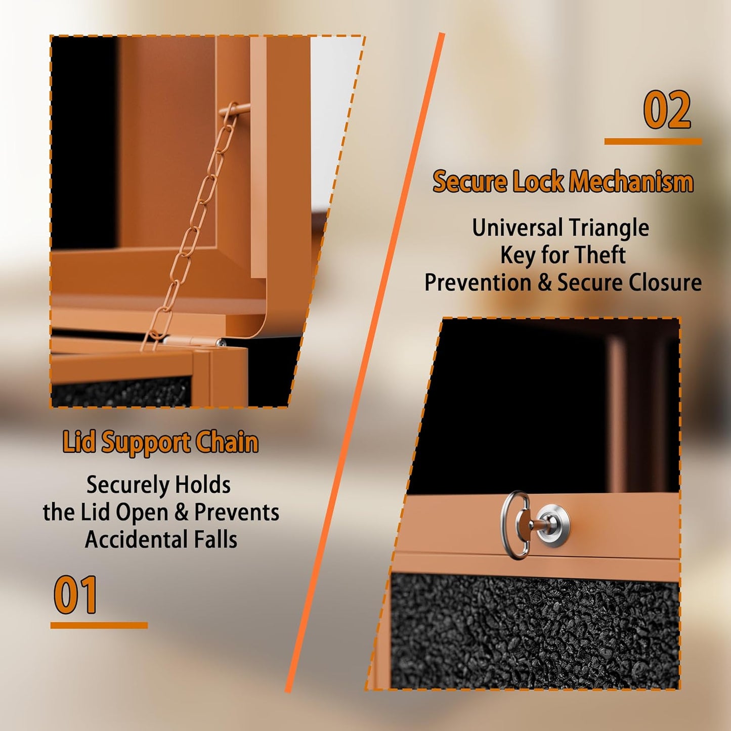 Commercial Metal Outdoor Trash Can with Lid, Lockable Outdoor Garbage Can with Nature Stone Panels, Heavy-Duty Rustproof Trash Bin with Removable Liner for Parks & Public Spaces