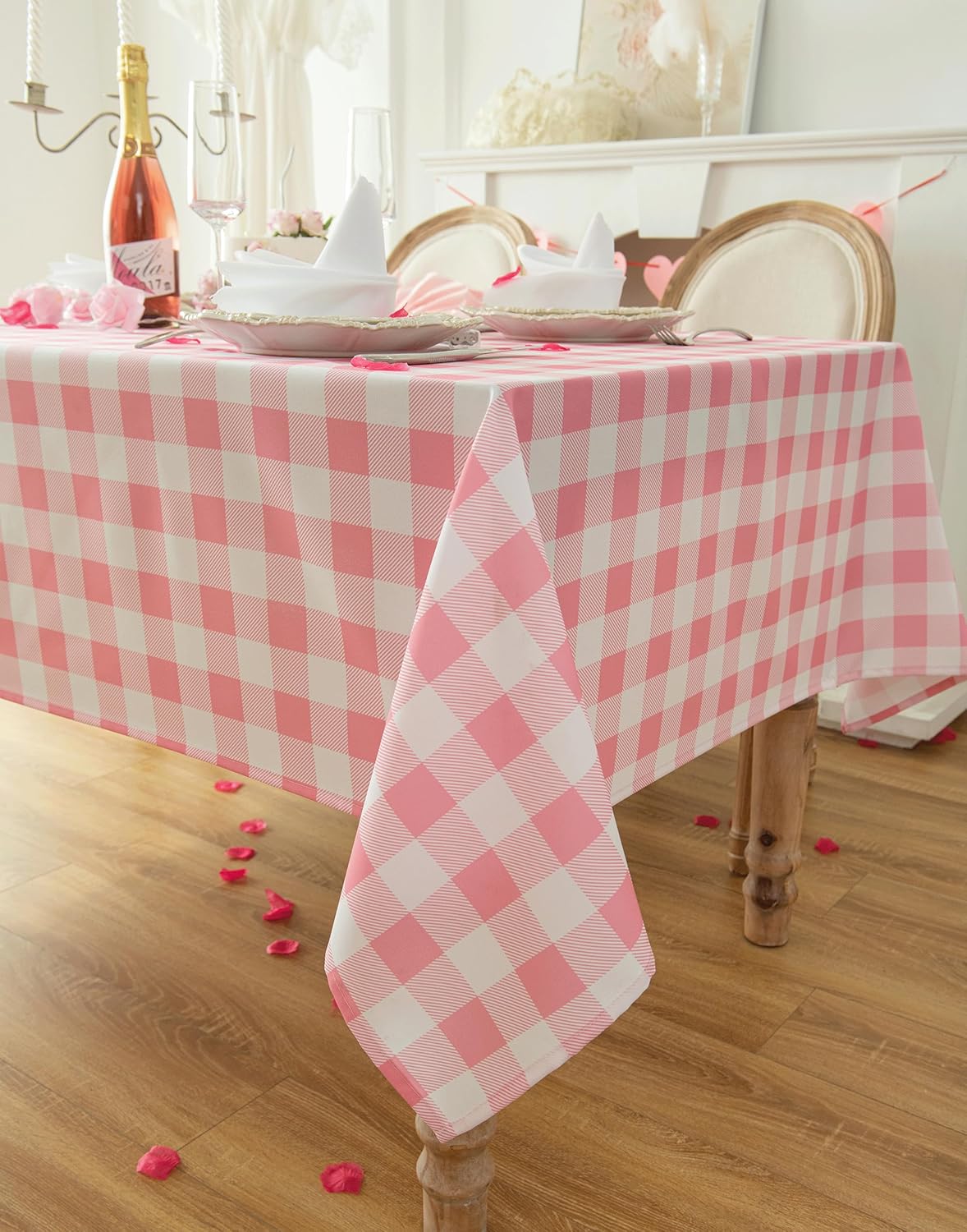 Classic Gingham Tablecloth Fabric - Oblong 58x120 Water Resistant Chequered Pattern Table Cloth for Indoor/Outdoor Use - Tabletop Cover for Birthday, Picnics, Gardens, and Parties