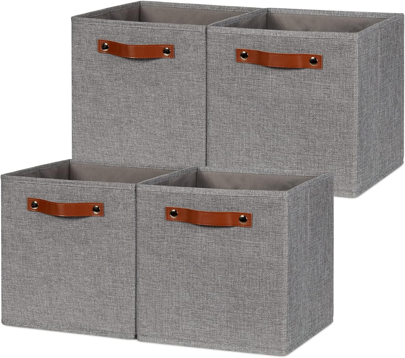 HNZIGE Shelf Storage Cubes Bins for Organizing, Set of 4, Cabby Fabric Cube 11x11 Closet Organizer with Handles (Gray)