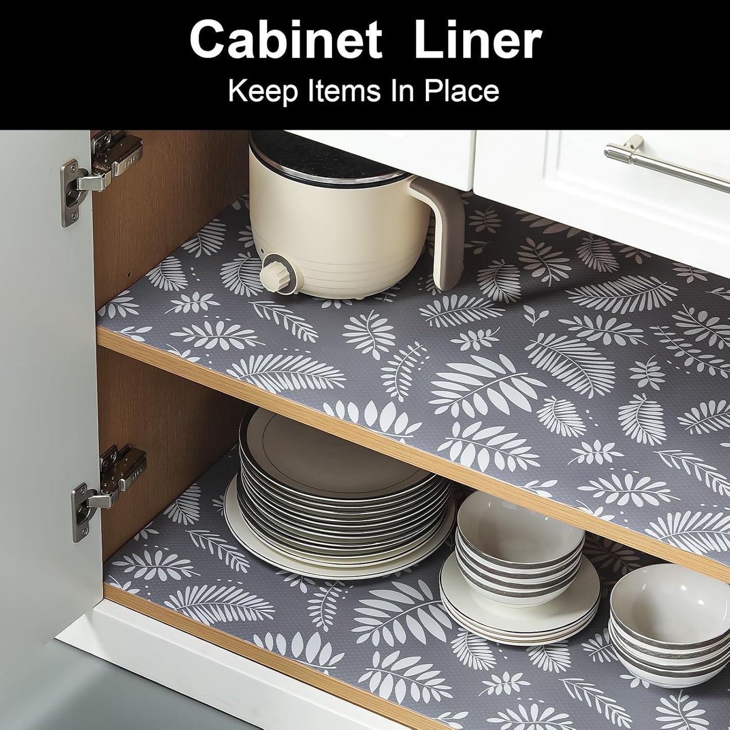 Cooyes Drawer and Shelf Liner, Non-Adhesive Shelf Liners for Kitchen Cabinets, Thick Strong Grip Mats for Desk, Shelves, Bathroom Drawers, Fridge, Cabinet Protection