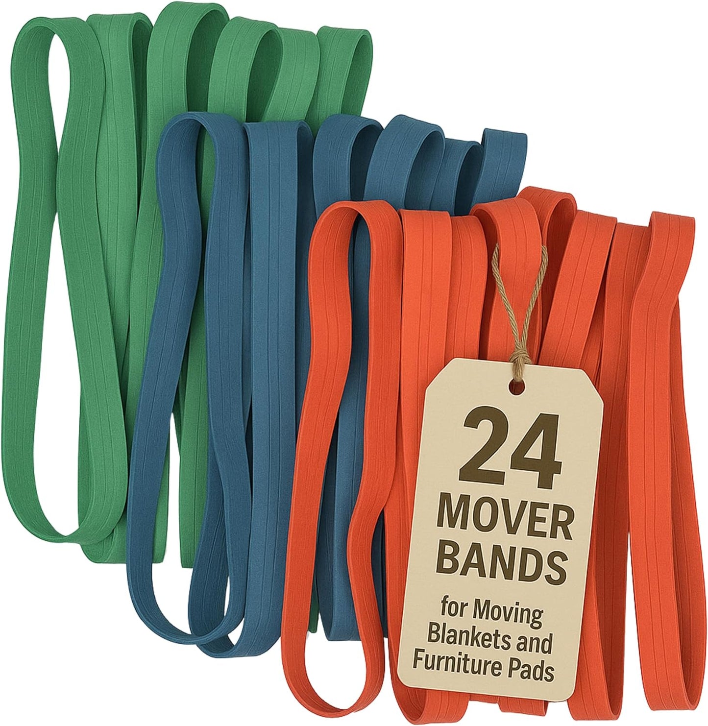 24 Pack Moving Blanket Rubber Bands - Heavy Duty Extra Large Packing Bands for Moving Blankets and Furniture - Variety of Sizes 26in, 30in & 42in - 24 Pack of Mover Bands - kitchentoolz