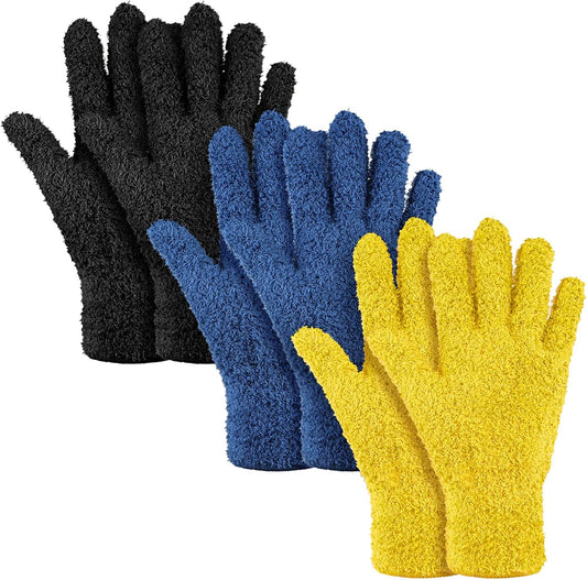 Patelai 3 Pairs Microfiber Plant Dusting Gloves Leaf Cleaning Gloves for Indoor Plants, Blinds, Furniture, House(Medium,Black, Navy, Yellow)