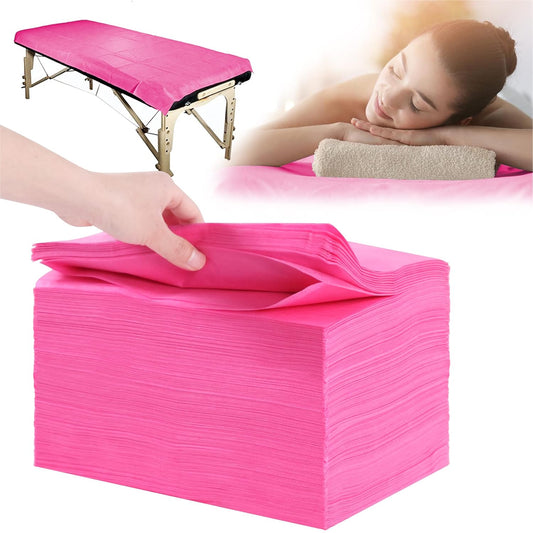 Disposable Bed Sheets 100 Pcs 31" x 71" Massage Table Sheets Non Woven Fabric SPA Bed Cover Breathable for Massage Beauty Tattoos(Pink)