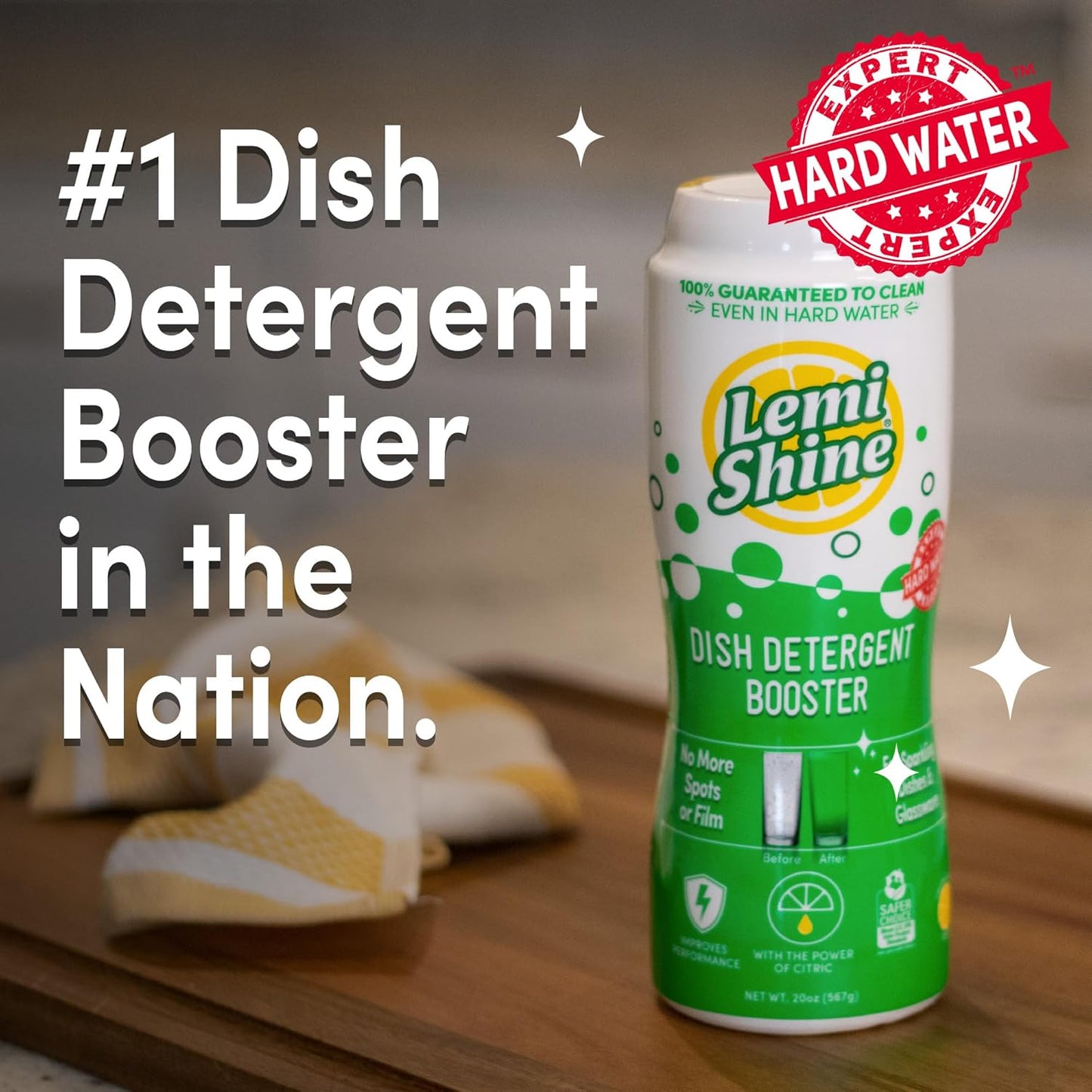 Lemi Shine Dish Detergent Booster, Hard Water Stain Remover, Multi-Use Citric Acid Cleaner 10 oz, Pack of 8