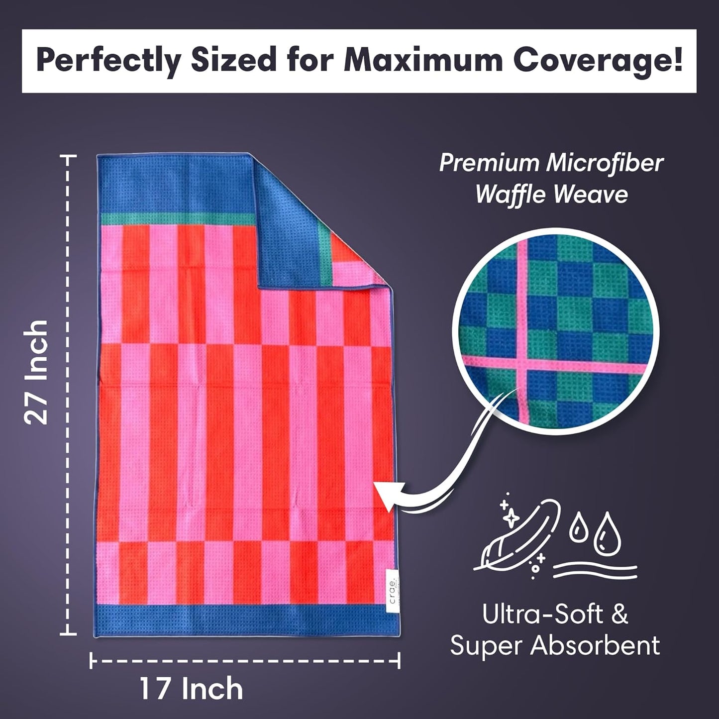 2 Double Sided Microfiber Hand Towels, 17x27 Inches Waffle Design Kitchen Towels Set, Durable & Soft Fast Drying Hand Wash Cloth, Everyday Use Dishcloth at Home (Collins/Marine)