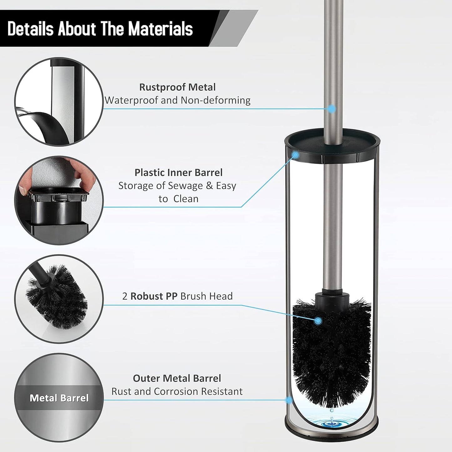 BGL Toilet Brush and Holder,Stainless Steel Toilet Brushes for Bathroom with Holder, Toilet Bowl Brush and HolderBrushed Nickel