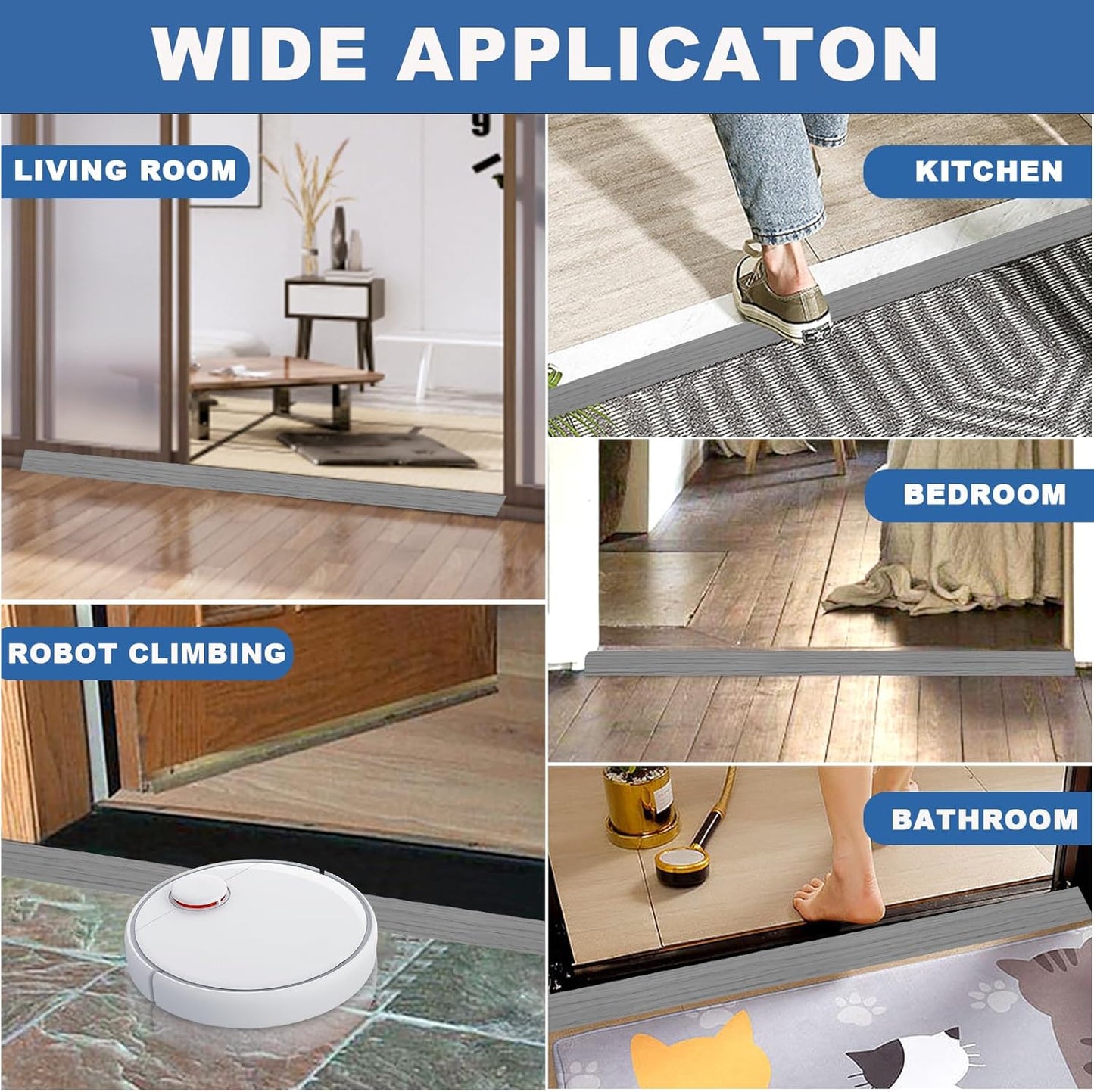 Vinyl Door Threshold Flooring Transition Strip Self Adhesive Carpet Edging Strip for Laminate Doorway Edge Threshold from 2/5" to 3/5" (Light Gray Wood Grain, 3.3 Ft)