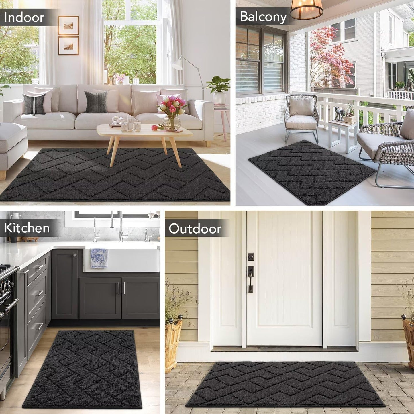 hicorfe Indoor Doormat,Front Back Door Mat Rubber Backing Non Slip Door Mats 47"x71" Absorbent Resist Dirt Entrance Doormat Inside Floor Mats for Entryway Washable Low-Profile (Charcoal)