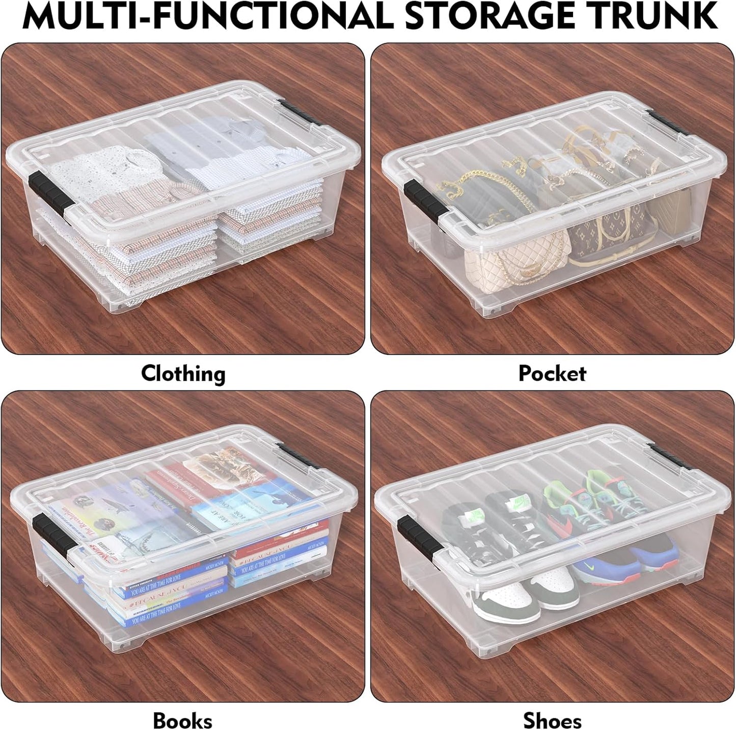 20 Quart Under Bed Shoe Storage Container Bin with Wheels for Underbed, Home or Office Organization, Set of 4