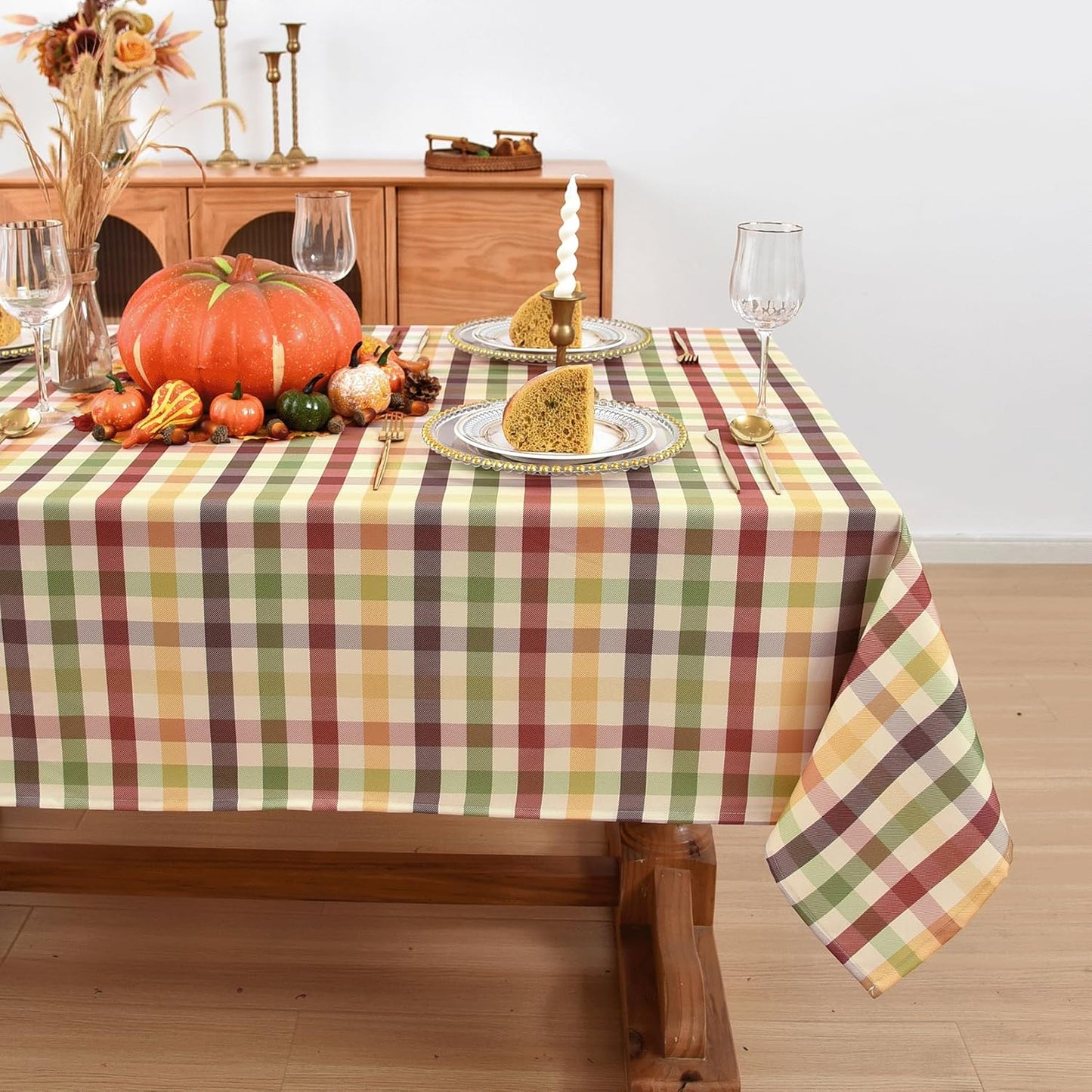 Waterproof Gingham Festive Tablecloth Fabric - Oblong 52x70 Inch Classic Buffalo Tartan Holiday Table Cloth for Outdoor Use - Christmas Tabletop Cover Perfect for Dinner, BBQs, and Parties