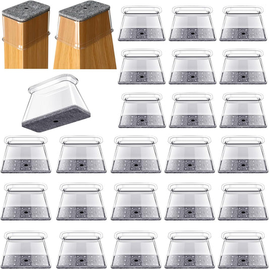 32 Pcs Rectangle Chair Leg Floor Protectors for Hardwood - Silicone Felt Furniture Pads, Scratch/Noise Reducing Covers, Small (Fits Perimeter 3-3/4" to 4-7/8")