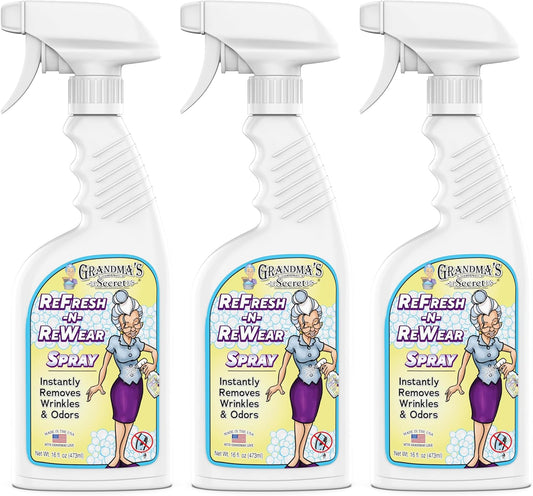 Grandma's Secret Refresh N ReWear Spray - Instantly Removes Wrinkles & Odors - Wrinkle Release, Fabric Refresher Spray, Chlorine, Bleach and Toxin-Free - 16 Ounce, 3 Pack