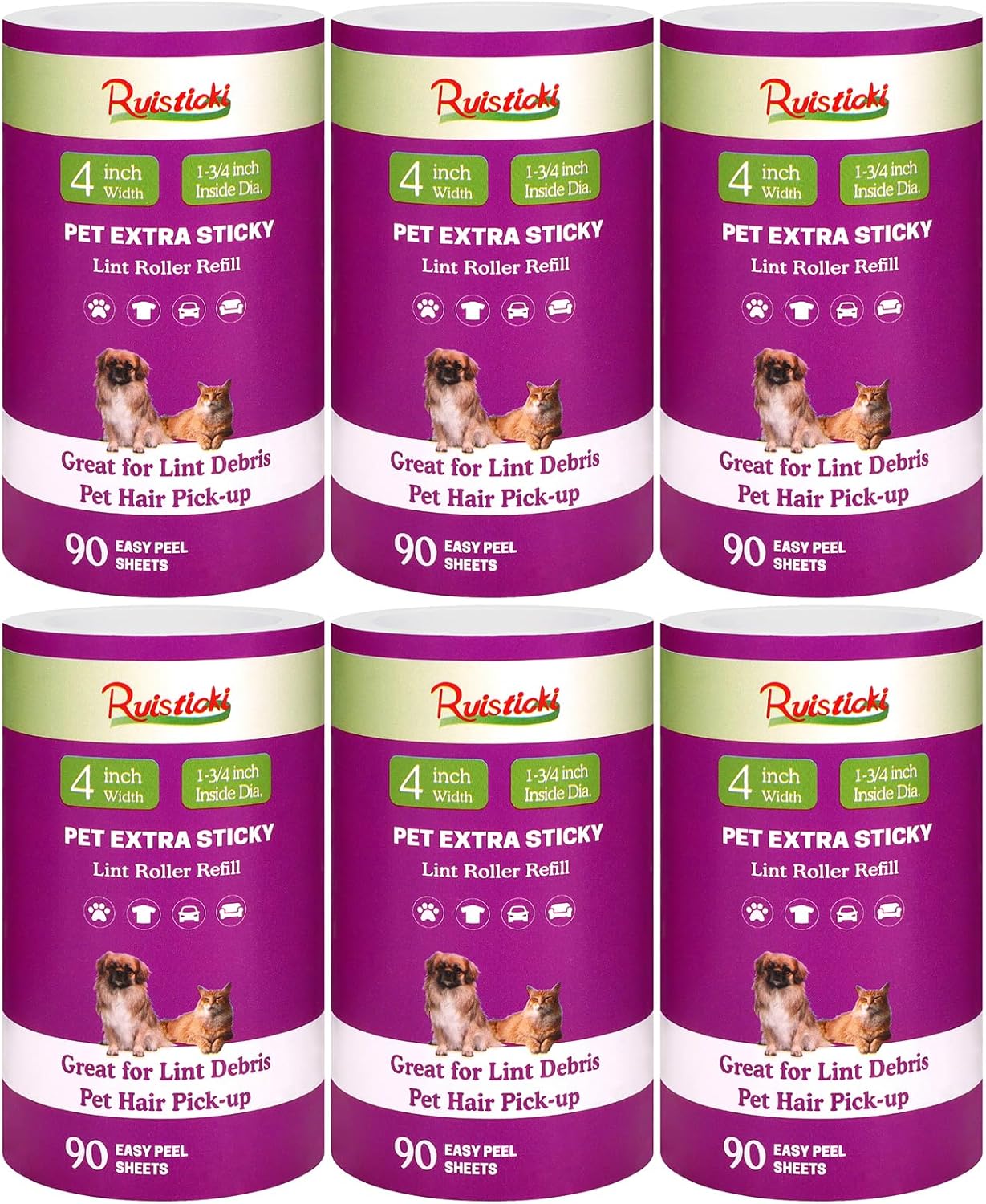 4 inch Lint Roller Refills Only Compatible with Scotch-Brite Pet Hair Pickup Extra Sticky Lint Roller for Couches Clothes and More 90 Sheets per Refill 6 Pack 540 Easy-Tear Adhesive Sheets Total