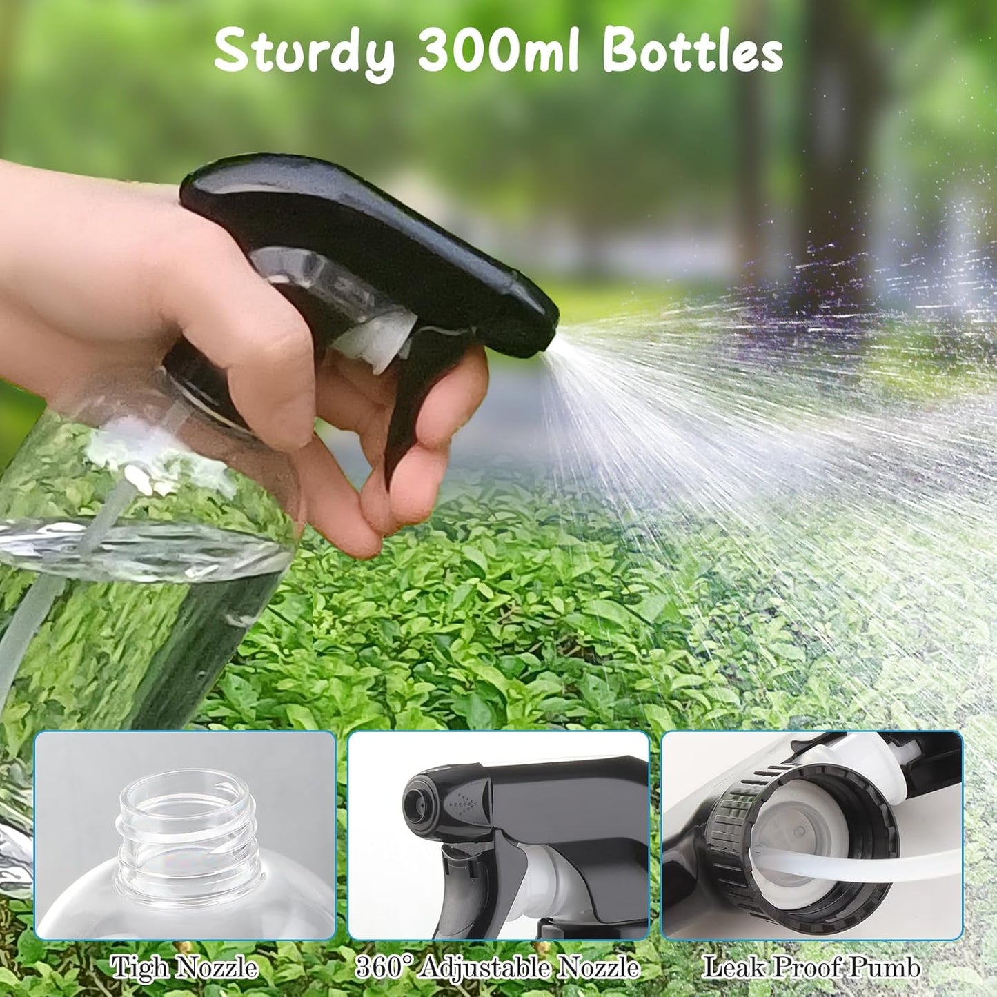 Bynccea Spray Bottle Empty Spray Bottles PET -10 oz/300 ml Plastic Water Sprayer bottles Refillable Containers Fine Mist Small Spray Bottles for Cleaning Solutions, Cooking, Hair