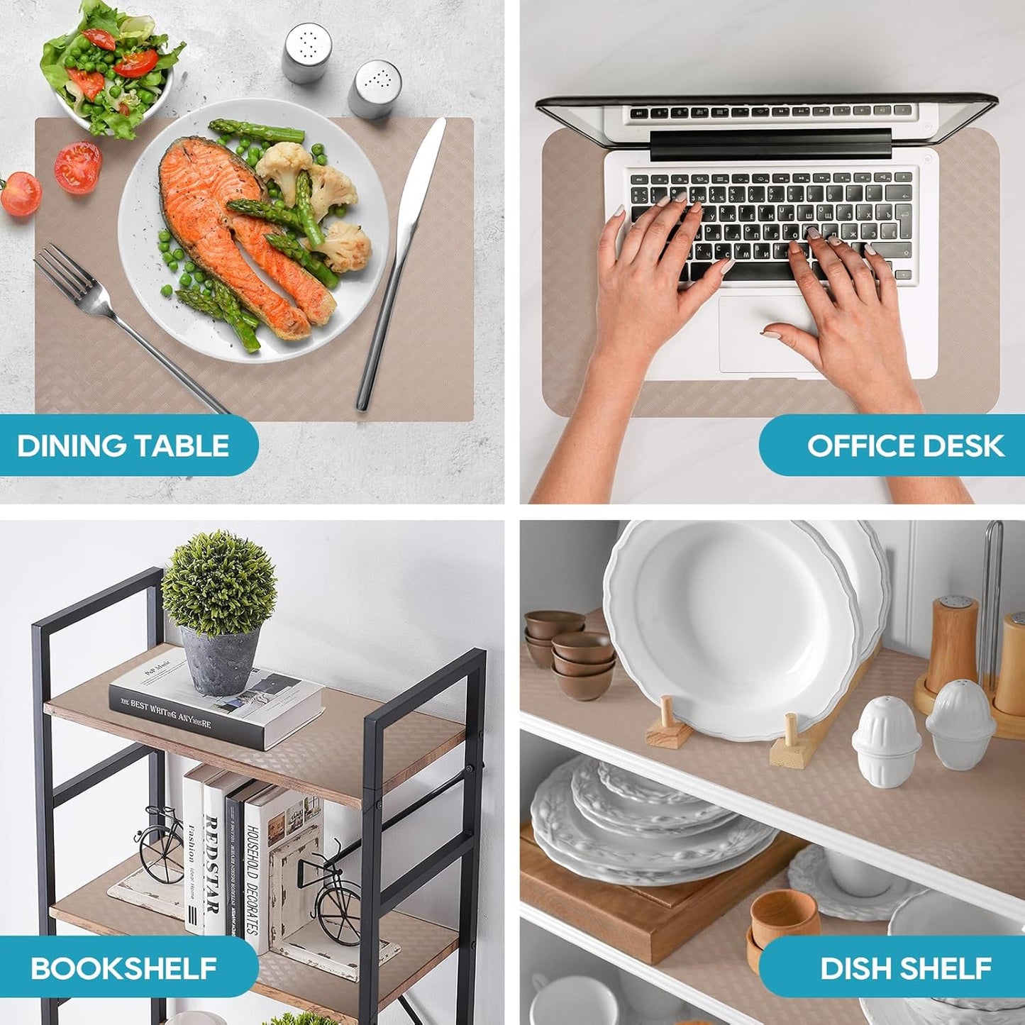 Beige Shelf Liners for Kitchen Cabinets Refrigerator Liners Waterproof & Oil-Proof Kitchen Cupboard Liner Drawer Mats EVA Material Non Adhesive Fridge Liner for Shelves 17.5 x 236.2 Inches