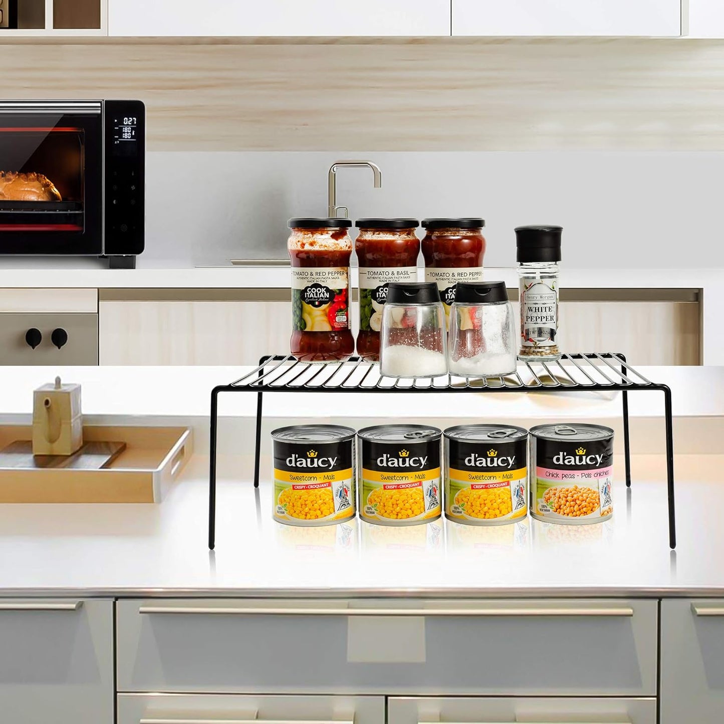 iPEGTOP 4-Pack 15.7 x 9.4 Inch Rustproof Metal Wire Kitchen Storage Shelves – Organizer for Freezer, Fridge, Pantry & Countertop – Spice, Utensils Rack – Black