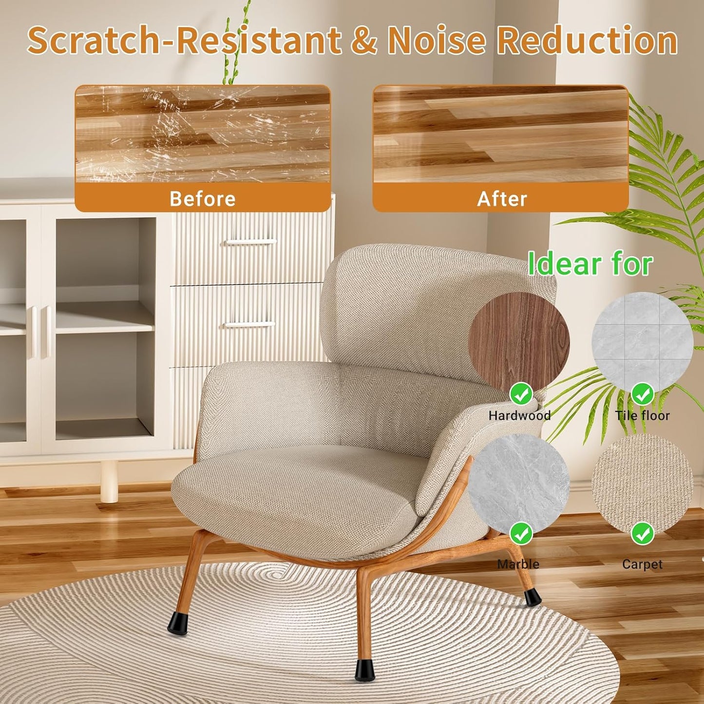 24 PCS Silicone Chair Leg Floor Protectors Medium Fit (1"-1.2") Rubber Felt Furniture Pads Chair Legs Caps/Covers for Hardwood Floors, Tile from Scratches & Reduce Noise - Round, Black