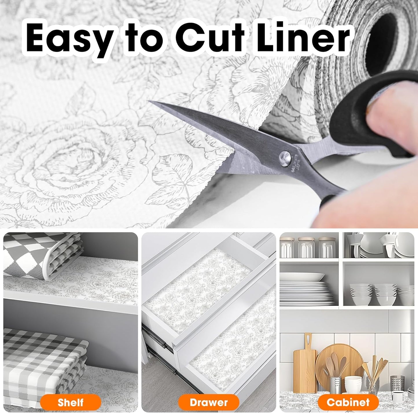 Drawer and Shelf Liner for Kitchen Cabinets Non-Adhesive, Non-Slip Cabinet Liner Shelf Paper Strong Grip Waterproof Easy to Clean for Kitchen Shelves Cupboard, Flower,17.5IN X 20FT