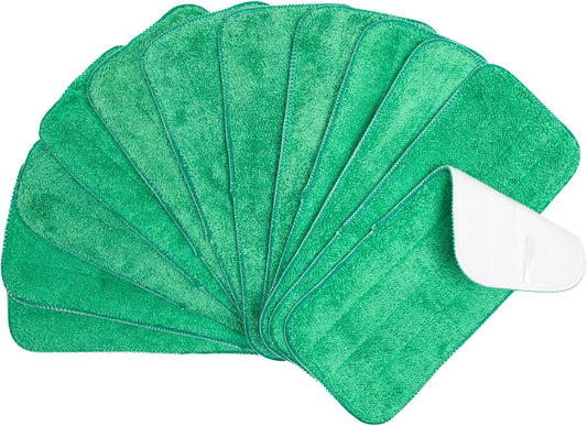 Arkwright Spray Mop Replacement Pads - (Pack of 12) Bulk Microfiber Flat Dry and Wet Refill Mop Pads Floor Cleaning, Compatible with Bona and Rubbermaid, Fits All Mop Heads, 13 in, Green