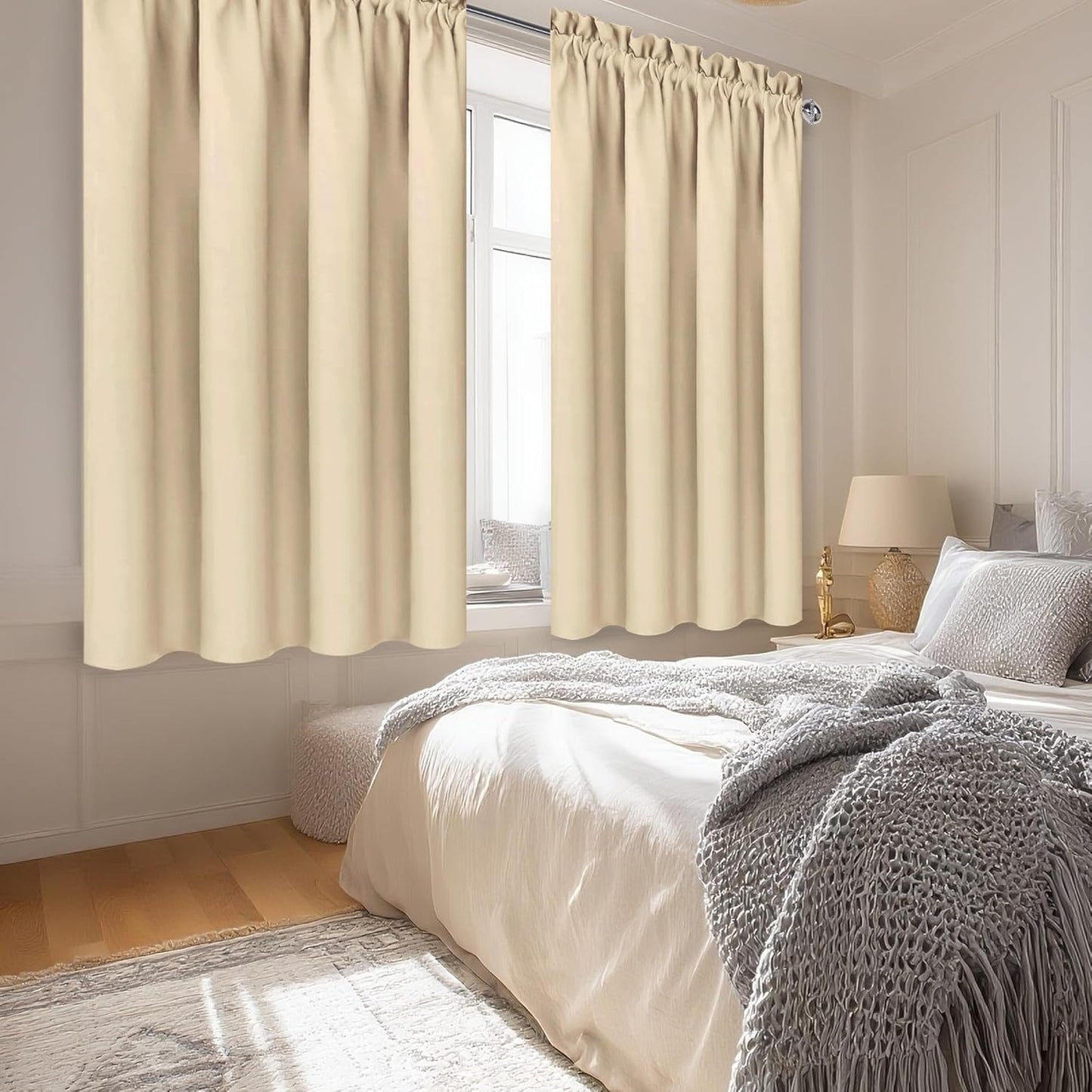 DWCN Blackout Curtains for Bedroom – Rod Pocket Thermal Insulated Noise Reducing Noise Reducing Drapes for Living Room, W 60 x L 63 Inch, 2 Panels, Beige