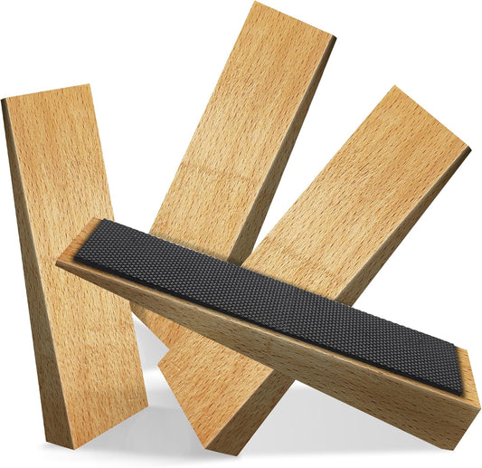 4 Pack Wooden Door Stop - Non-Slip Door Stoppers for Floor - Door Wedges for All Door Types and Surfaces - Each Door Stopper 0.6inch Thick, 4.7inch Long with Rubber