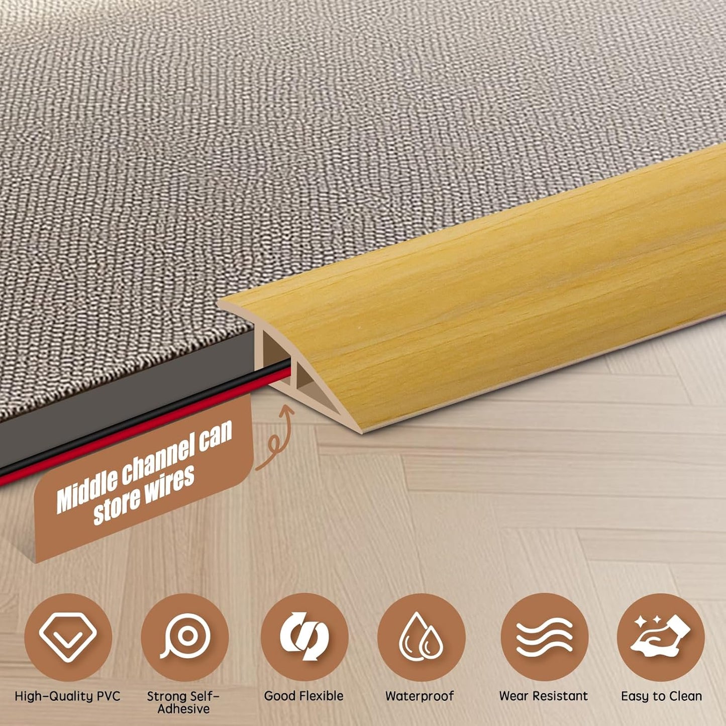 Floor Transition Strip Door Threshold 79" Floor Transition Reducer Trim on The Edges Threshold Strip Self Adhesive Suitable for Doorways, Tiles, Carpet