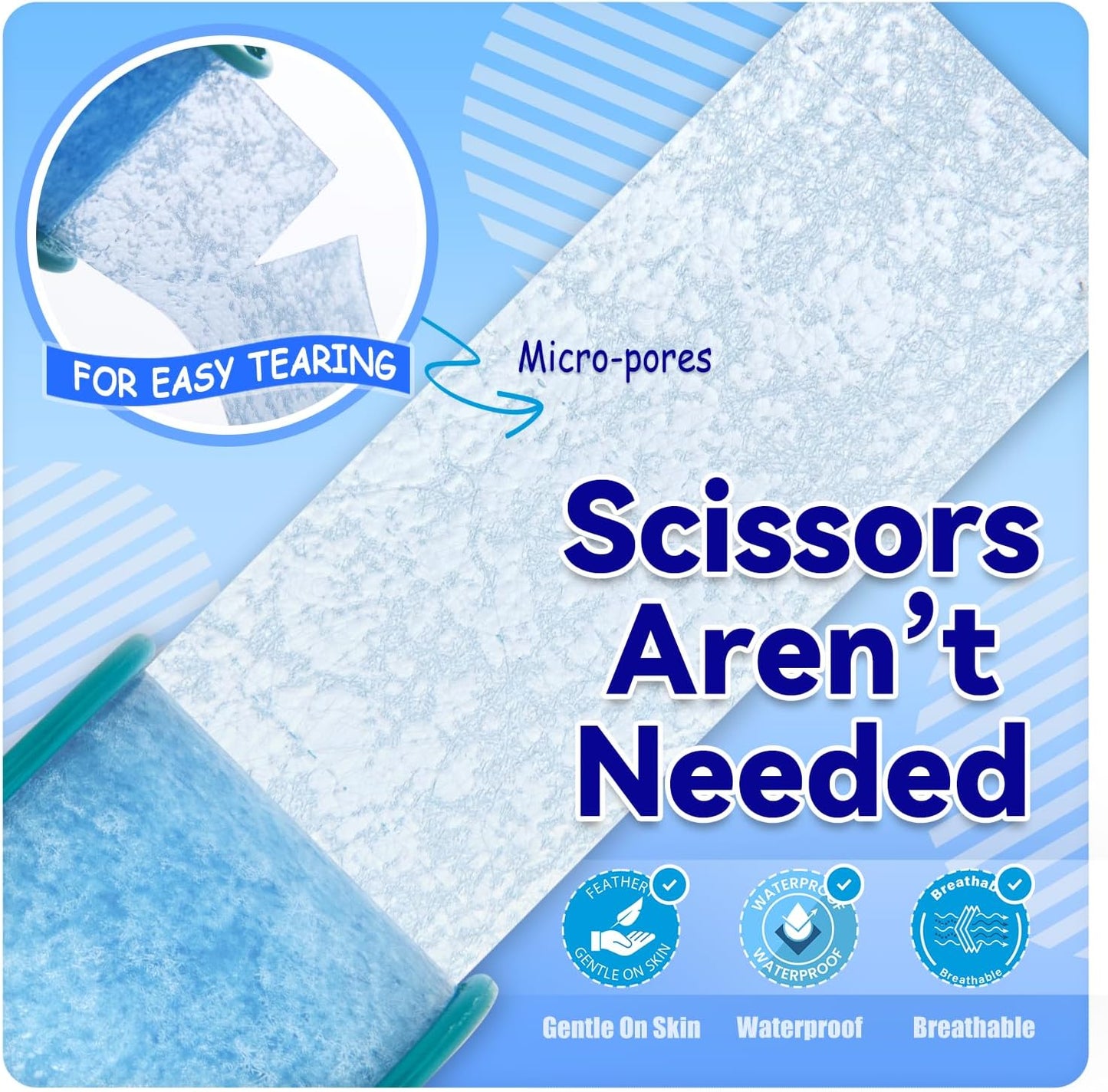 FRESINIDER Silicone Medical Tape – 1" x 1.5 Yard Blue 4 Rolls, Pre-Cut, Waterproof & Repositionable, Pain-Free Removal, Hypoallergenic Adhesive for Sensitive Skin, Wound Care & First Aid Use