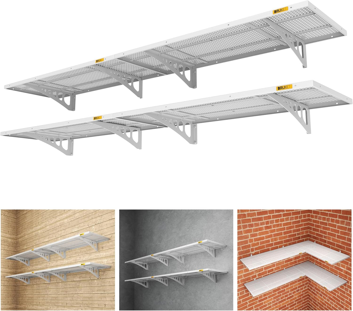4Pack 1.64x4ft Adjustable Metal Garage Wall Shelving Heavy Duty Garage Storage Shelf Wall Mounted White