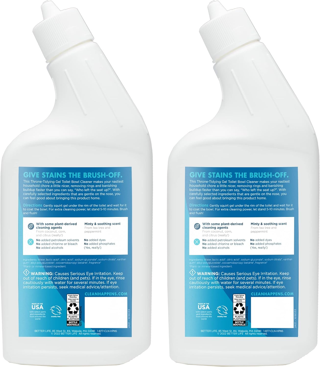 Better Life Toilet Bowl Cleaner, Plant-derived, Stain & Odor Remover, Tea Tree & Peppermint Scent Cleaning Gel, Liquid Bathroom Cleaners for Household, 24 Oz, Pack of 2