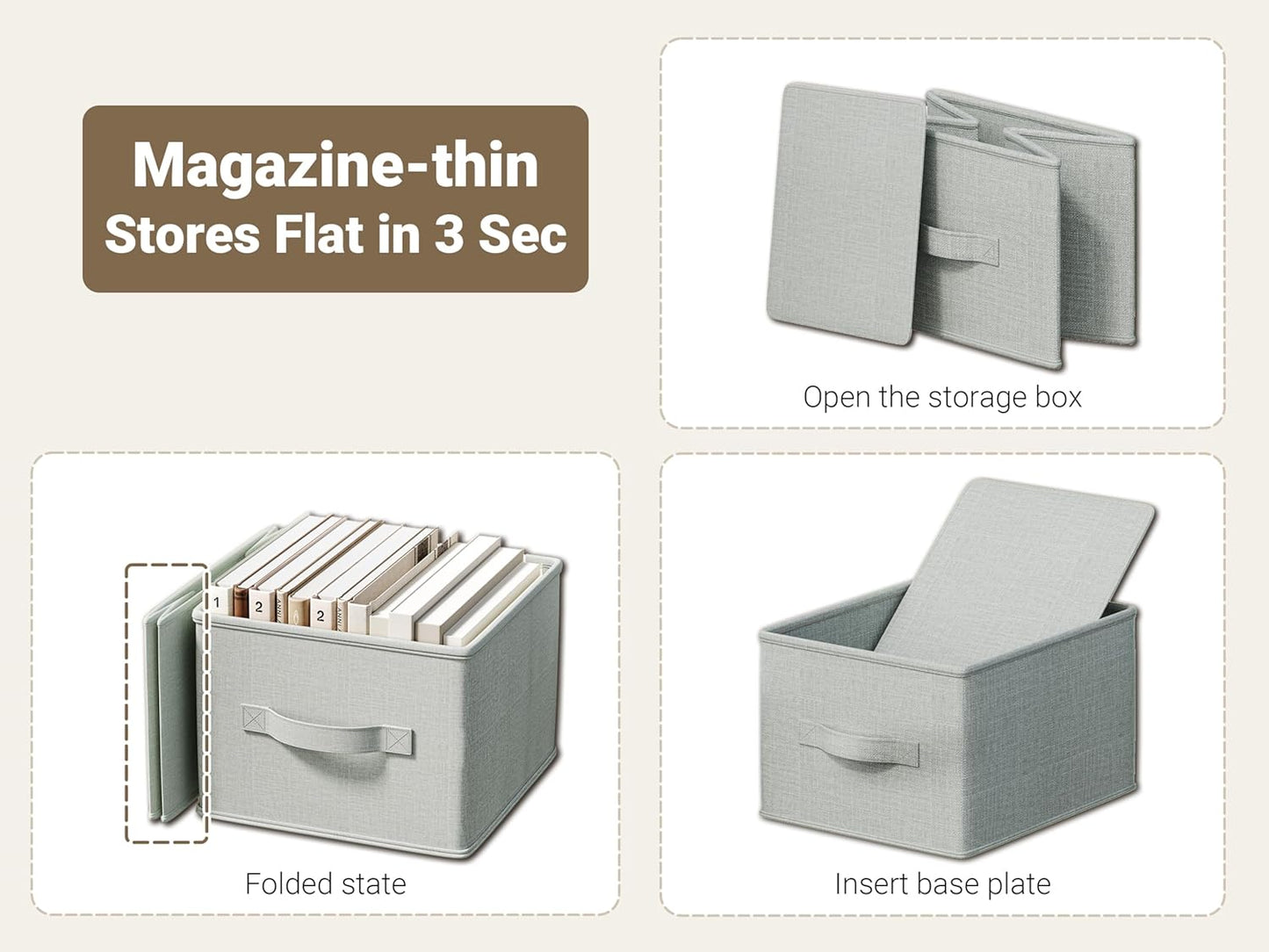 3 Pack Fabric Storage Bins for Shelves | 14.75x10.25x8.25 in Storage Baskets | Fabric Closet Organizers with Handles Home Organization | Linen Clothes Storage Bins | Light Gray