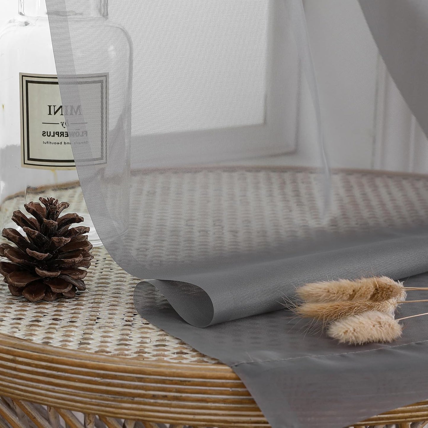 Chyhomenyc Sheer Valances for Windows 42W x 14L inches 2 Pack, Small Window Curtains for Living Room Bathroom Cafe Laundry Basement, Modern Top Dual Rod Pocket Voile Curtain, Charcoal Grey