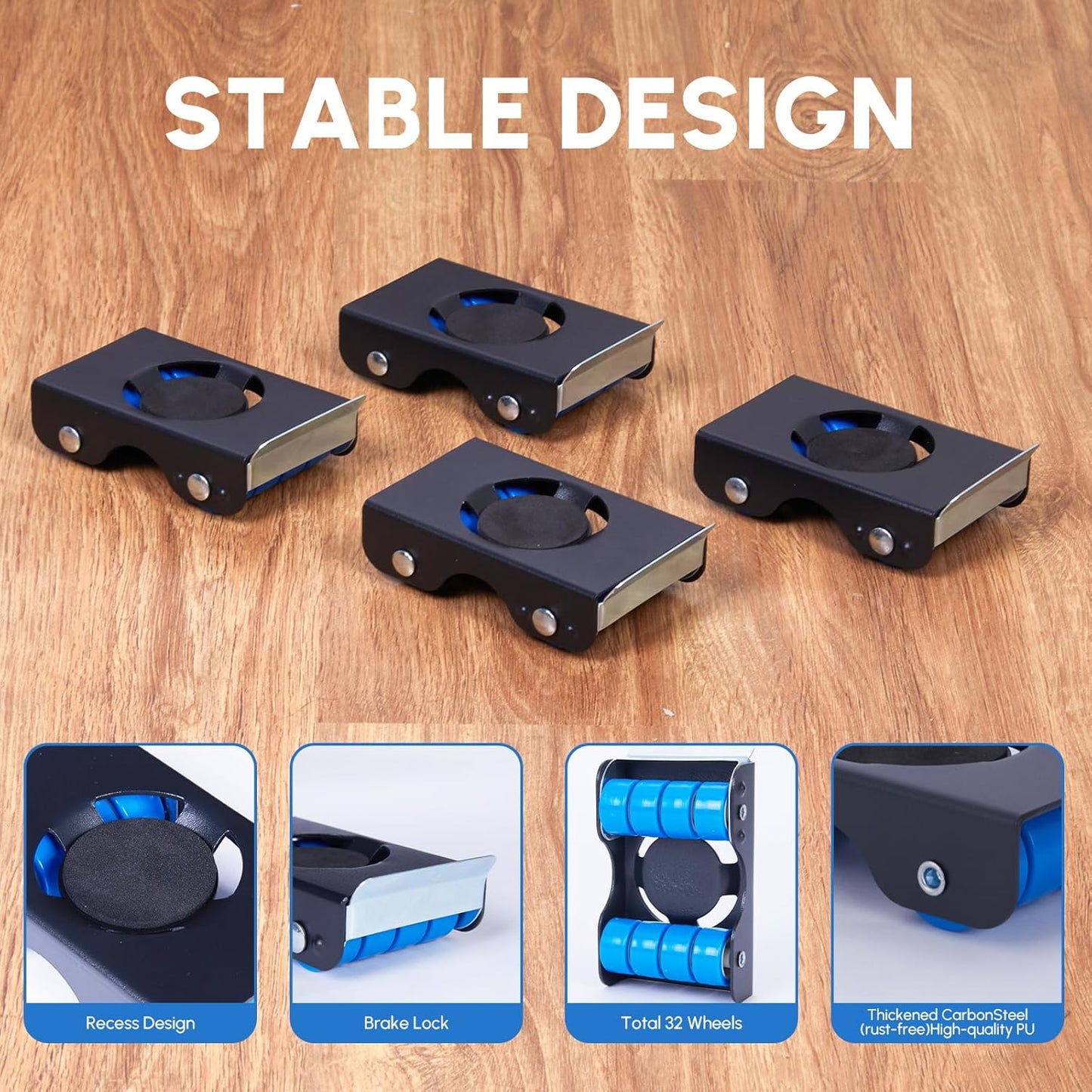 Furniture Sliders, Furniture Movers with Wheels 700LBS- 4 Metal Slider with Anti-Slip Pad（4 Brakes Each for Easy Moving, Heavy Duty Appliance Roller Dolly for Couches, Sofas +More.
