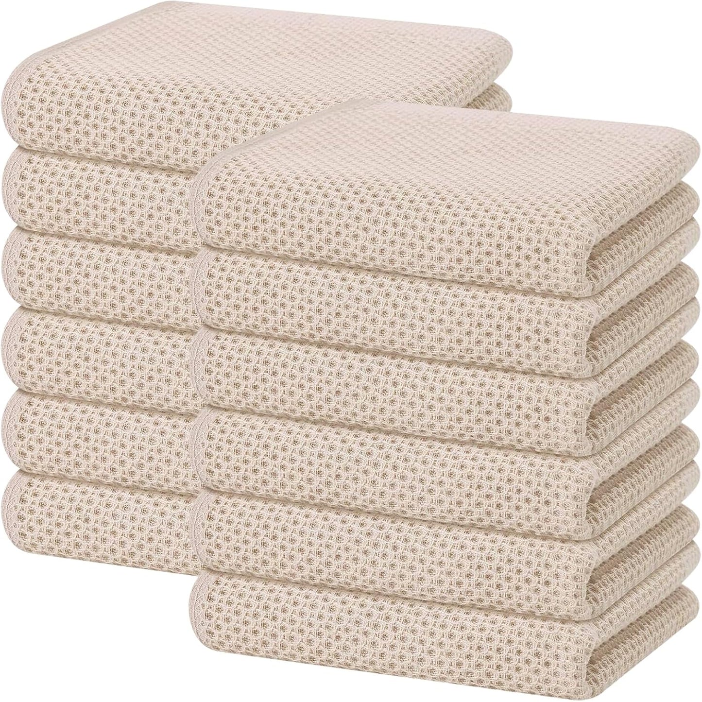 Homaxy 100% Cotton Waffle Weave Kitchen Dish Towels, Ultra Soft Absorbent Quick Drying Cleaning Towel, 13 x 28 Inches, 12-Pack, Beige