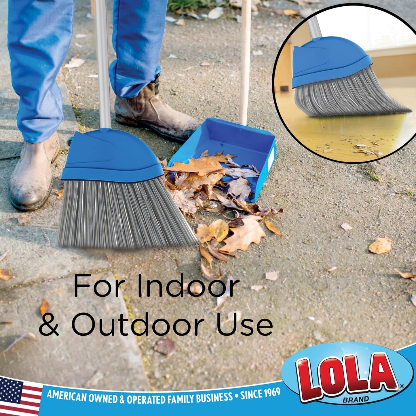 Angle Broom, 13" W Head, Large Style, Made w/Recycled Soda Bottle Bristles, & Aluminum, Includes Swivel Hang Cap for Storage -by LOLA, 1 Pack