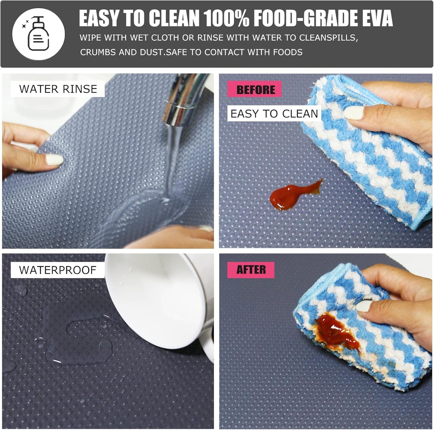 8Pcs Refrigerator Liners, Washable Fridge Liner Mats Covers Pads for Glass Shelf Cupboard Cabinet Drawer Home Kitchen Accessories Organization (Gray)