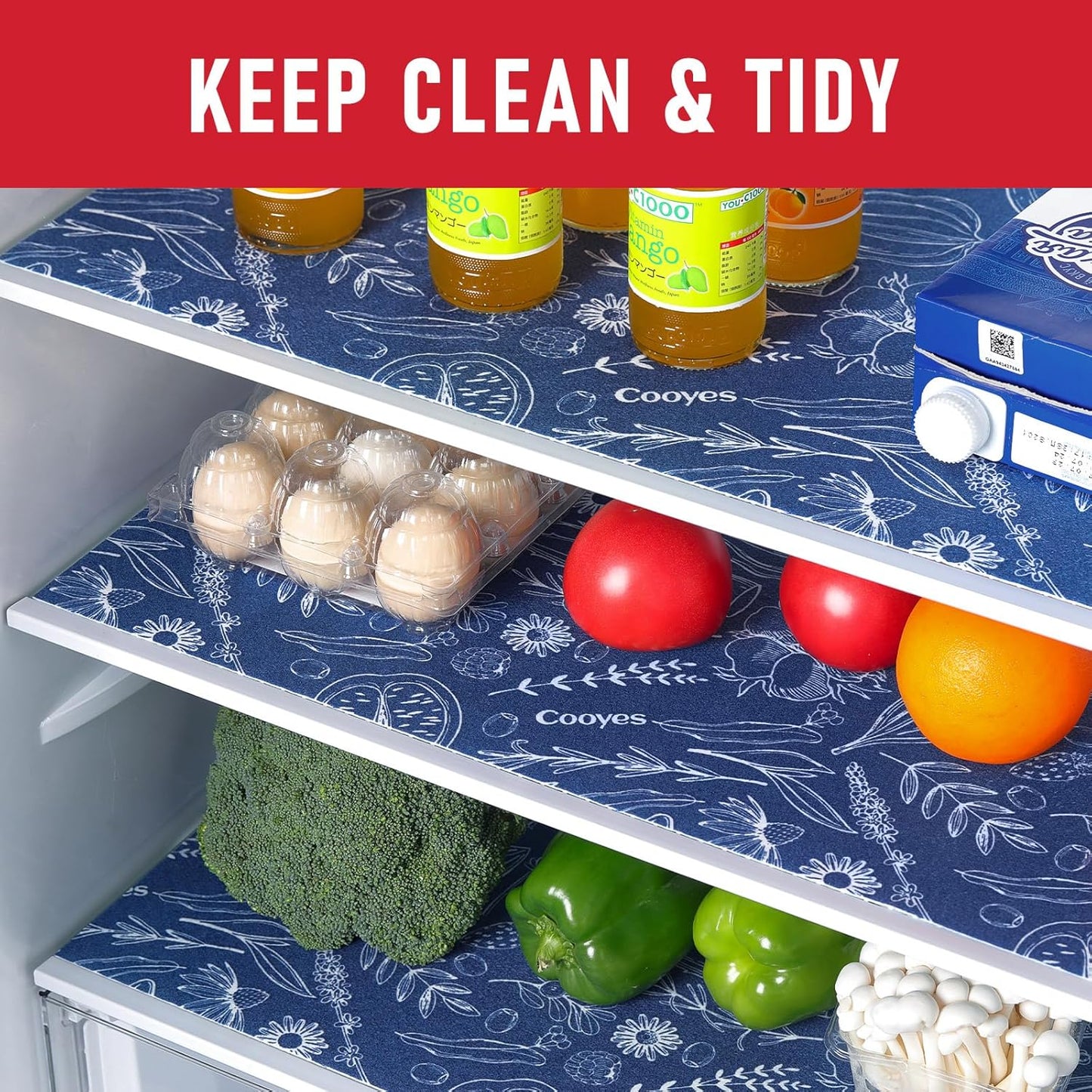 Cooyes Large Refrigerator Liners for Shelves, 12 Pack, 17.7" × 24", Fridge Drawer & Shelf Liners for Kitchen Cabinets Non-Adhesive, Breathable Cloth Material, Keep Produce Fresh Longer