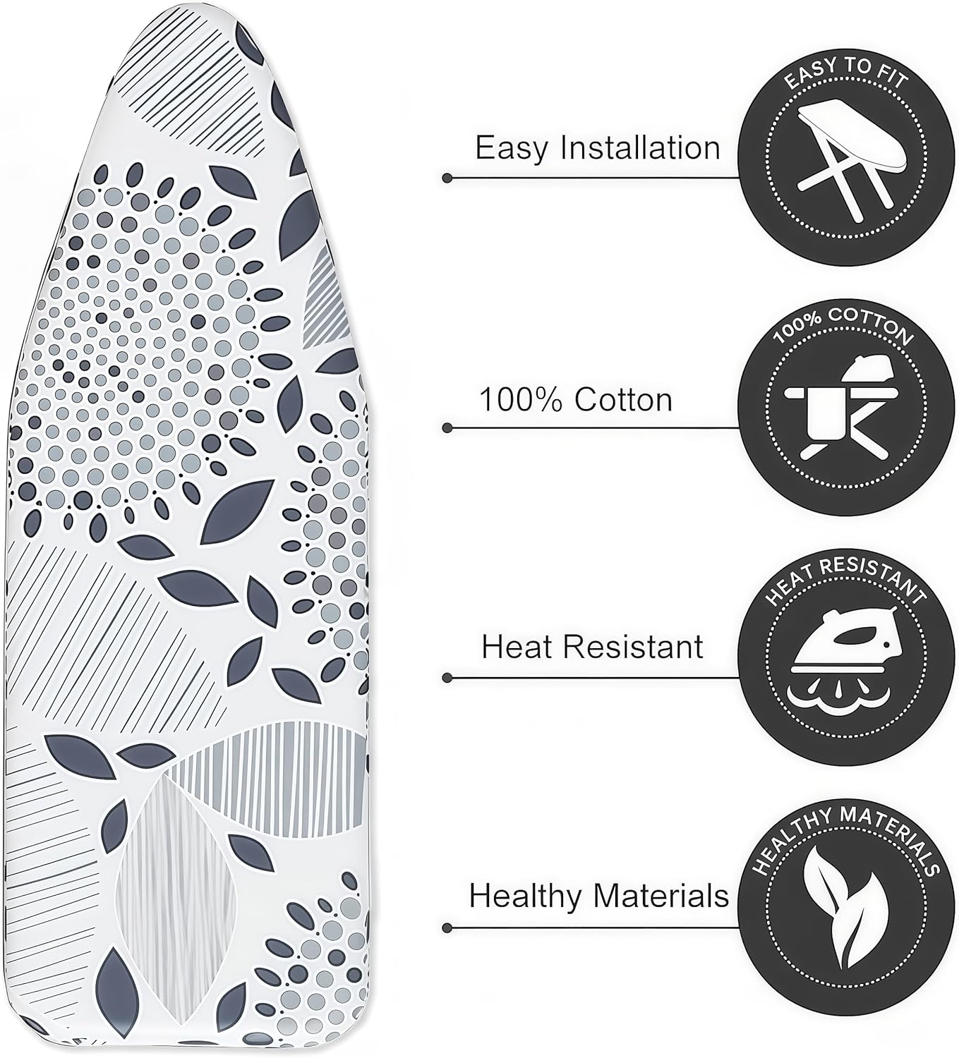 Ironing Board Cover with Two 5MM Thick Feltpads,12"x36"Heat Resistant Replacement Ironing Board Cover and Pad,Fits Standard Ironing Boards,Durability and Easy to Install