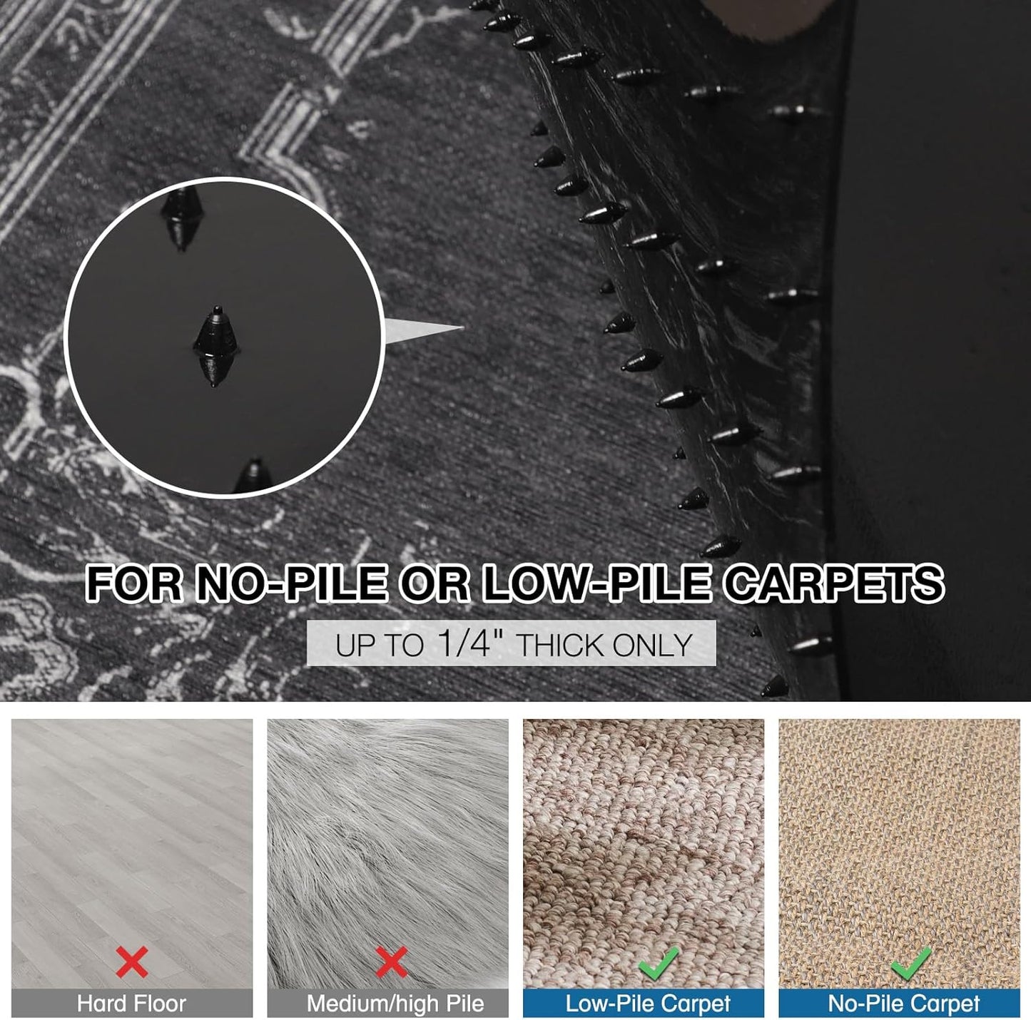 Chair Mat for Carpet, 46" x 60" Desk Chair Mat for Carpeted Floors, Non-Slip Office Vinyl Mat for Carpet with Studded, Easy Glide Heavy Duty Floor Protector Mat for Home Office, Black