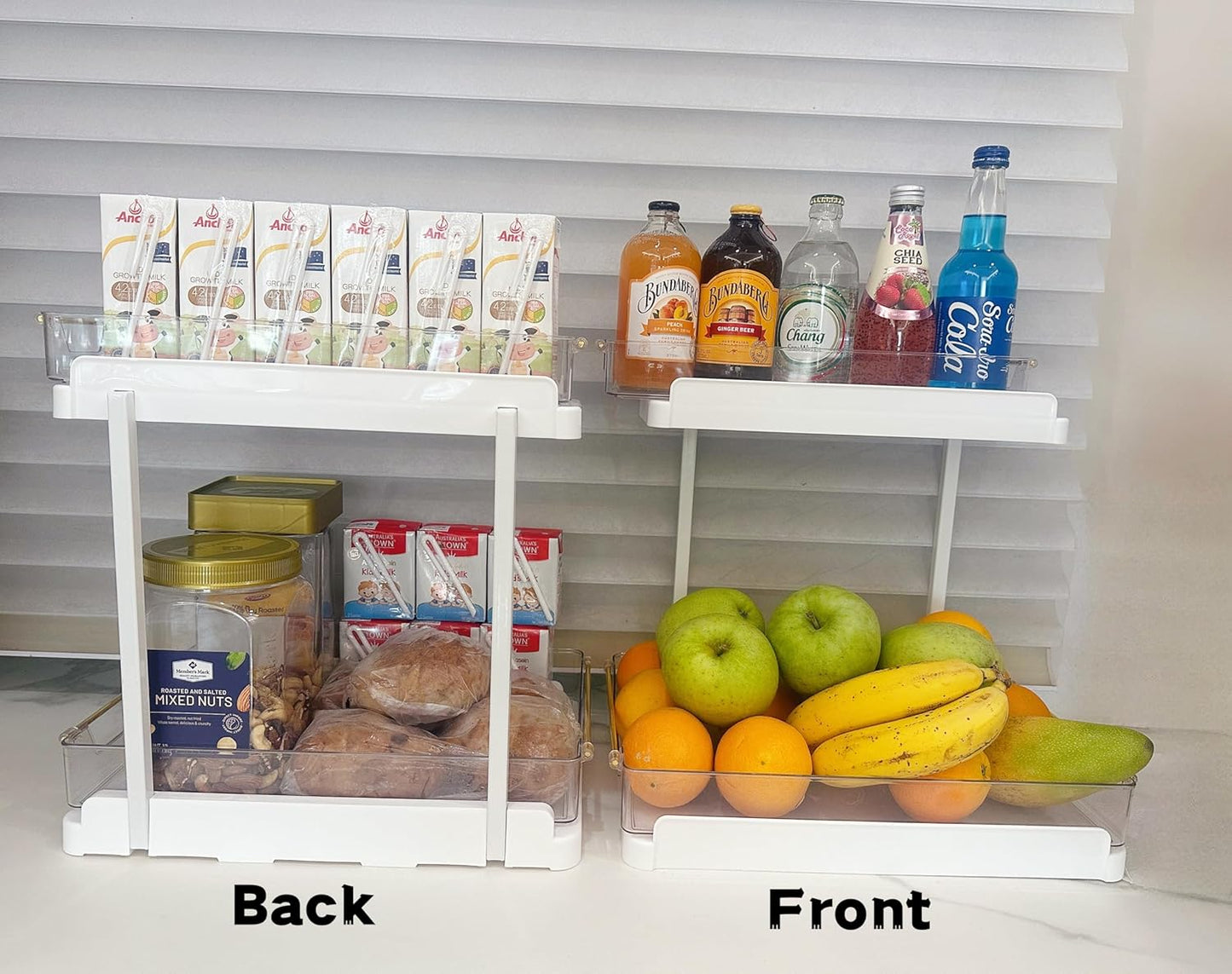 heart & home 2-Pack Under Sink Storage Organizer for Kitchen & Bathroom Cabinets with Removable Washable Tray, Tool-Free Assembly – Multi-Purpose for Countertop, Laundry & Vanity, White