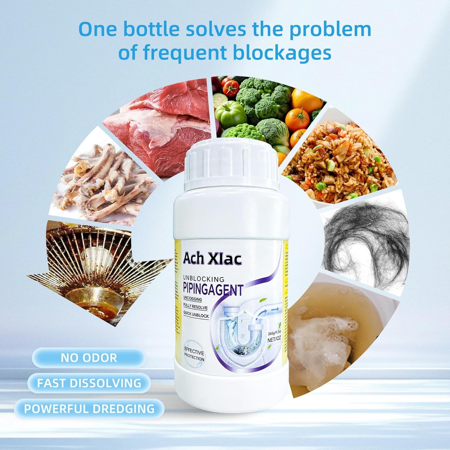 Drain Cleaner, 2PCS Sink Drain Clog Remover, Unclog Shower Drains, Pipe unblocking for toilets, Tubs, Shower or Sink Drains, Unclogs and Hair 18.4oz