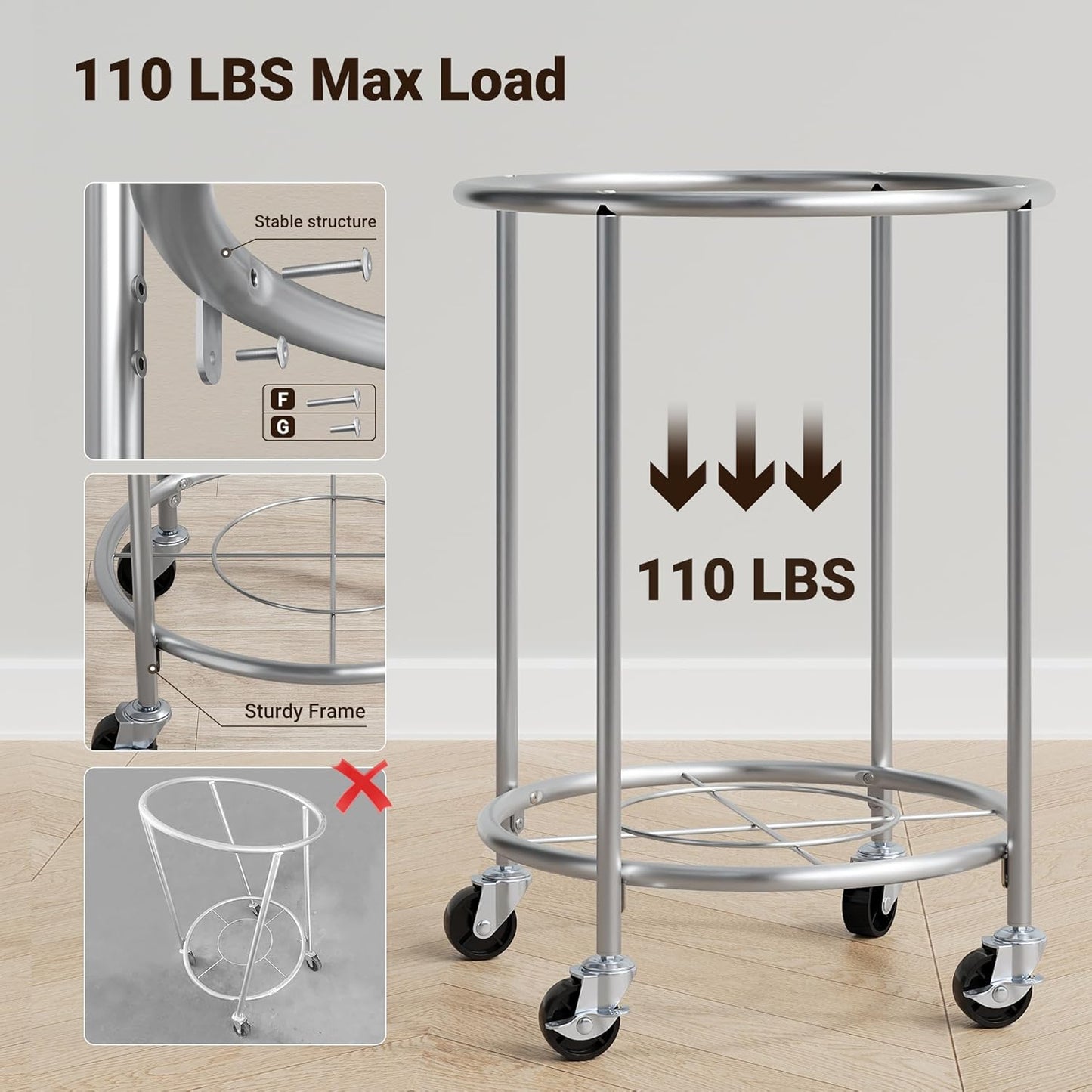 ELYKEN Laundry Basket with Wheels, 170L Rolling Laundry Hamper with Removable Bag and Steel Frame, Round Laundry Cart with 4 Casters and 2 Brakes, Ideal for Bedroom, Bathroom, Laundry Room, Pink