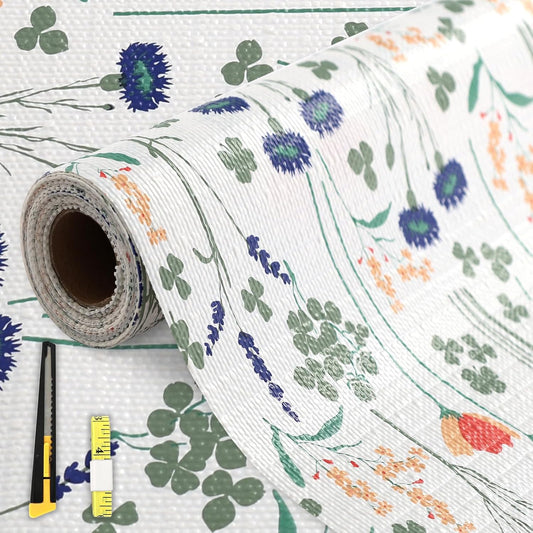 FINNEZ Shelf and Drawer Liner 12in x 20FT with Cutting Tool, Non Slip Non Adhesive Drawer Liners for Kitchen Cabinets, Waterproof Floral Cabinet Liner for Shelves, Refrigerator