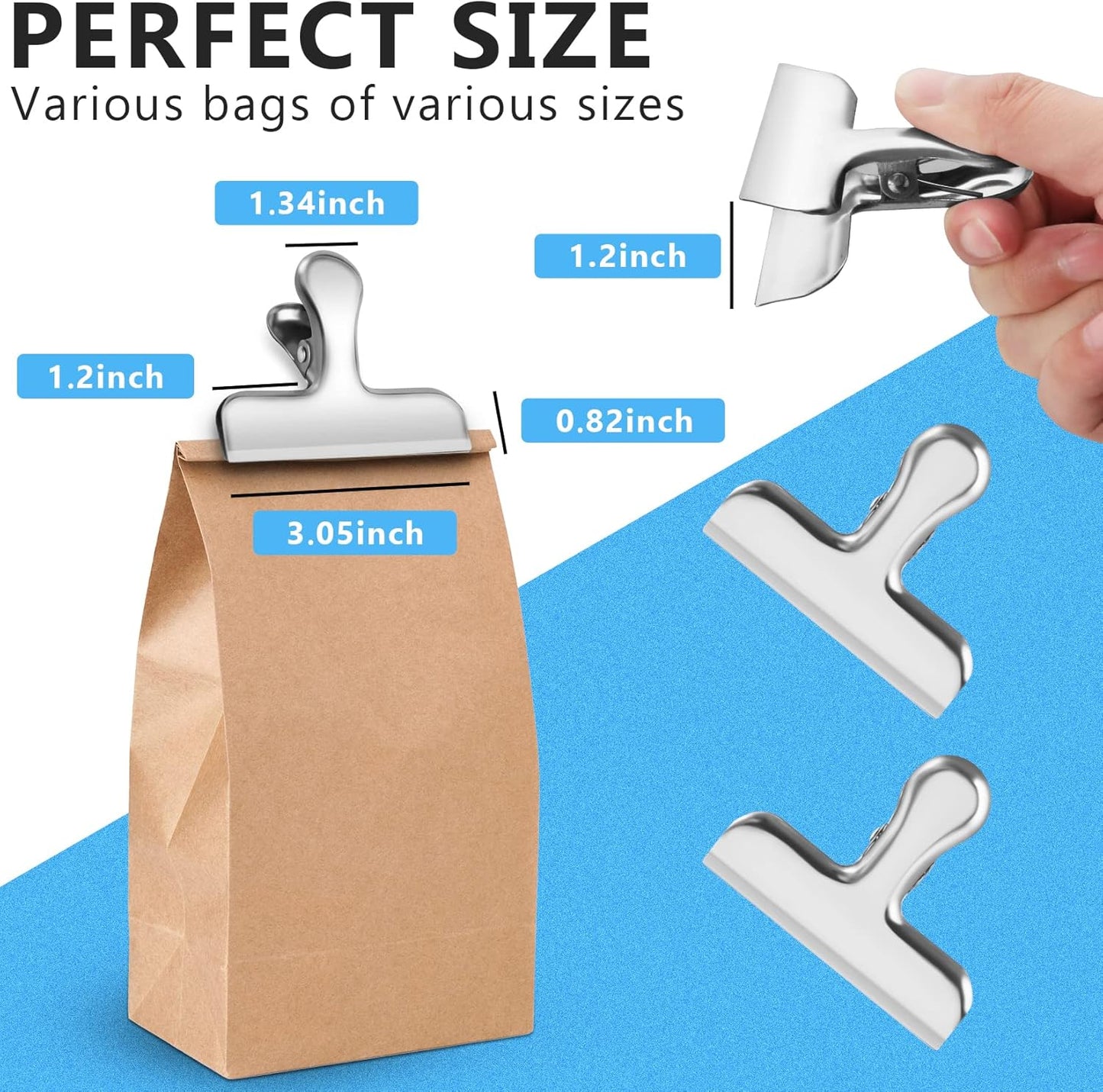 Chip Clips, 8 Pack Stainless Steel Chip Clips, Chip Clips Bag Clips Food Clips, Bag Clips for Food, Clips for Food Packages, Chip Bag Clips - Air Tight Seal, Heavy Duty Snack Clips Kitchen Clips