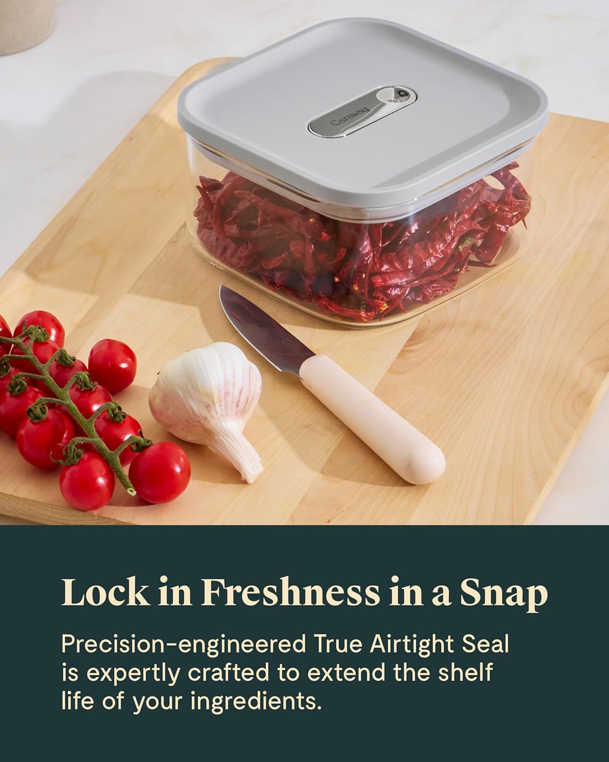 Caraway 1qt Glass Airtight Food Storage Container with Lid – Non-Toxic, BPA-Free Kitchen Storage Container – Stackable, Space-Saving Airtight Container for Dry Goods and More - Mist