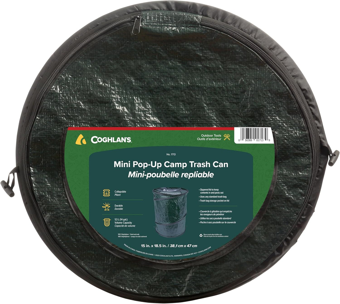 Coghlan's Mini Pop-Up Lightweight Trash Can – Collapsible Waste Bin for Camping, Hiking, Travel, and Outdoor Use – Portable, Durable, and Easy to Store – 14 Gallon