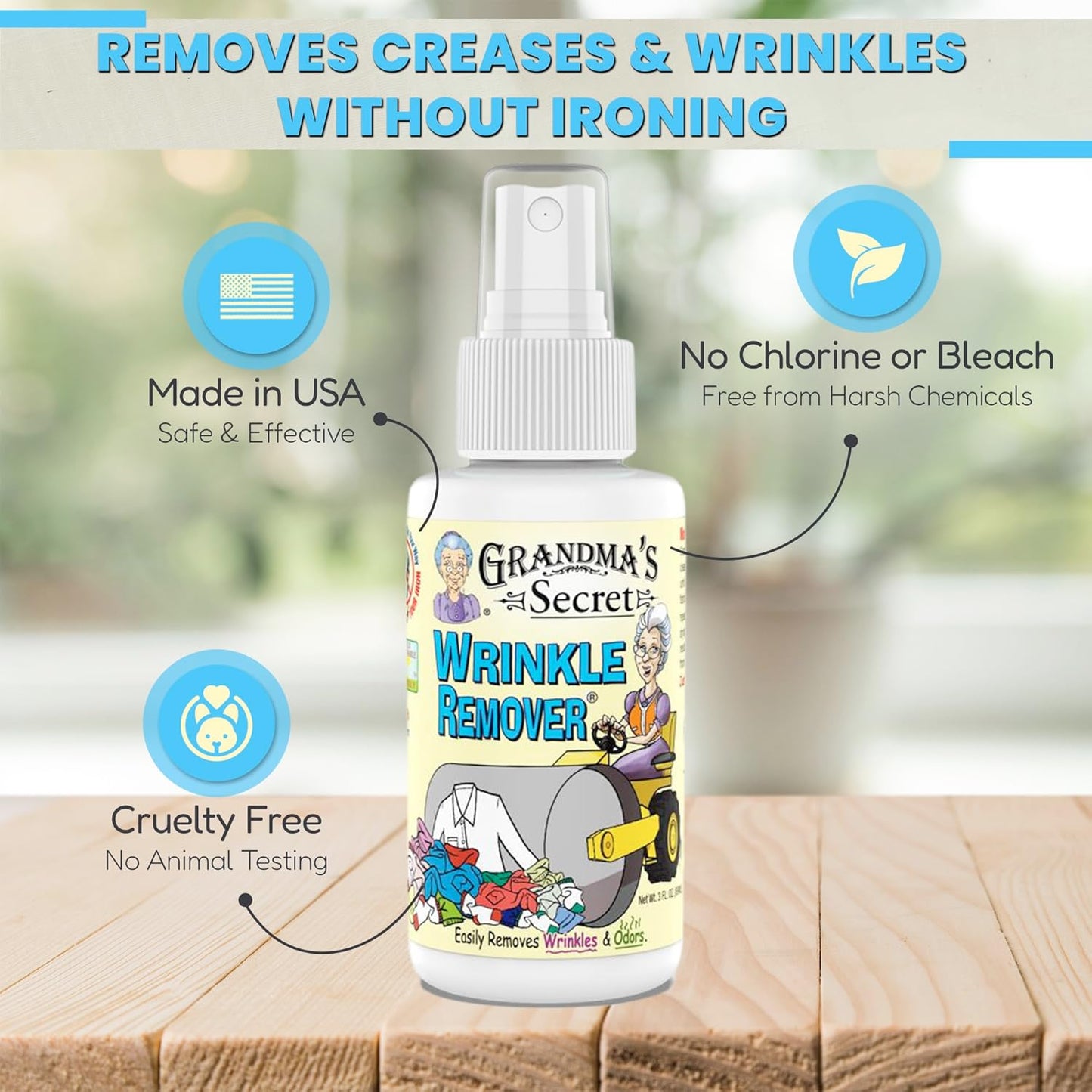 Grandma's Secret Wrinkle Remover - Wrinkle Release Spray, Odor Eliminator, and Fabric Refresher Spray - Chlorine and Bleach Free - 3 oz, 2 Pack