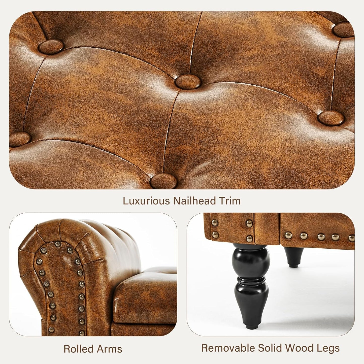 Furnimart Storage Bedroom Bench for End of Bed, Faux Leather Upholstered Storage Ottoman with Rolled Arms for Bedroom,Living Room, Entryway, 2.5Cubic Feet