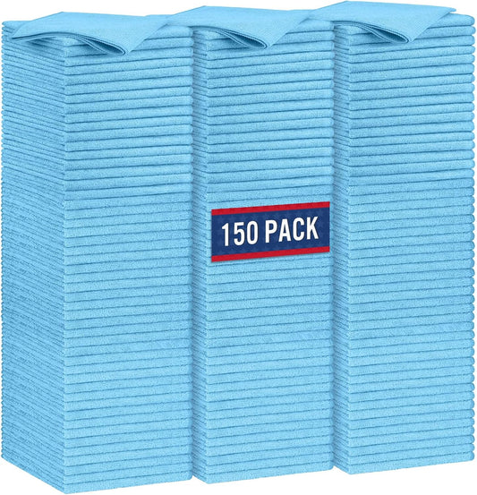GLIMGLINT Blue Microfiber Cleaning Cloth, 150 Pack Microfiber Towels for Cars, Lint Free, Scratch-Free, Highly Absorbent, Reusable Cleaning Rags for Car, Household, Shop Towels 14"X12"