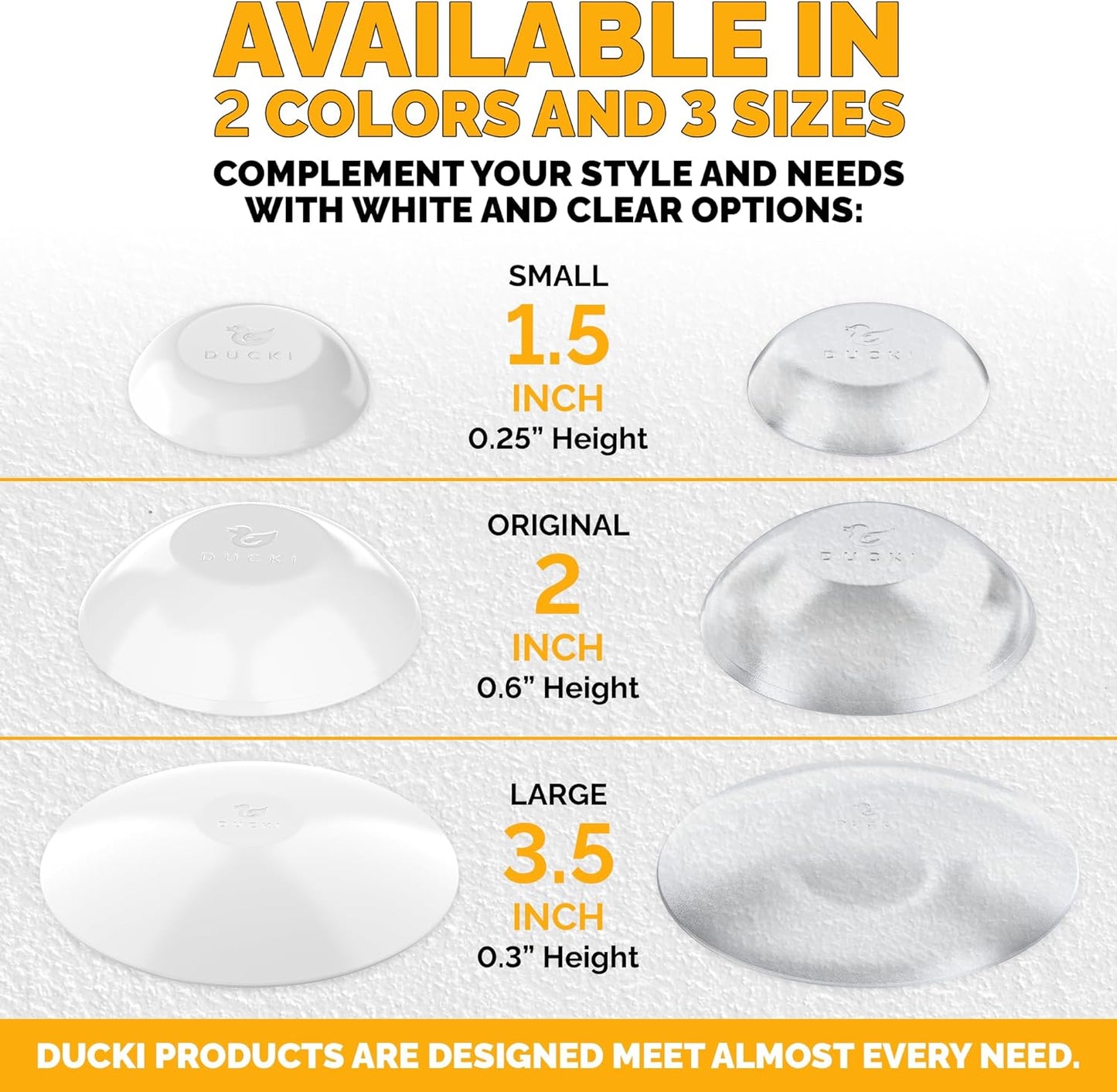 Ducki Door Stop Wall Protector | Self Adhesive Door Knob Wall Protectors from Door Knobs | Rubber Door Stoppers for Wall Damage & Noise | Durable, Shock Absorbent & Discreet | 6 Pack Clear Door Stops