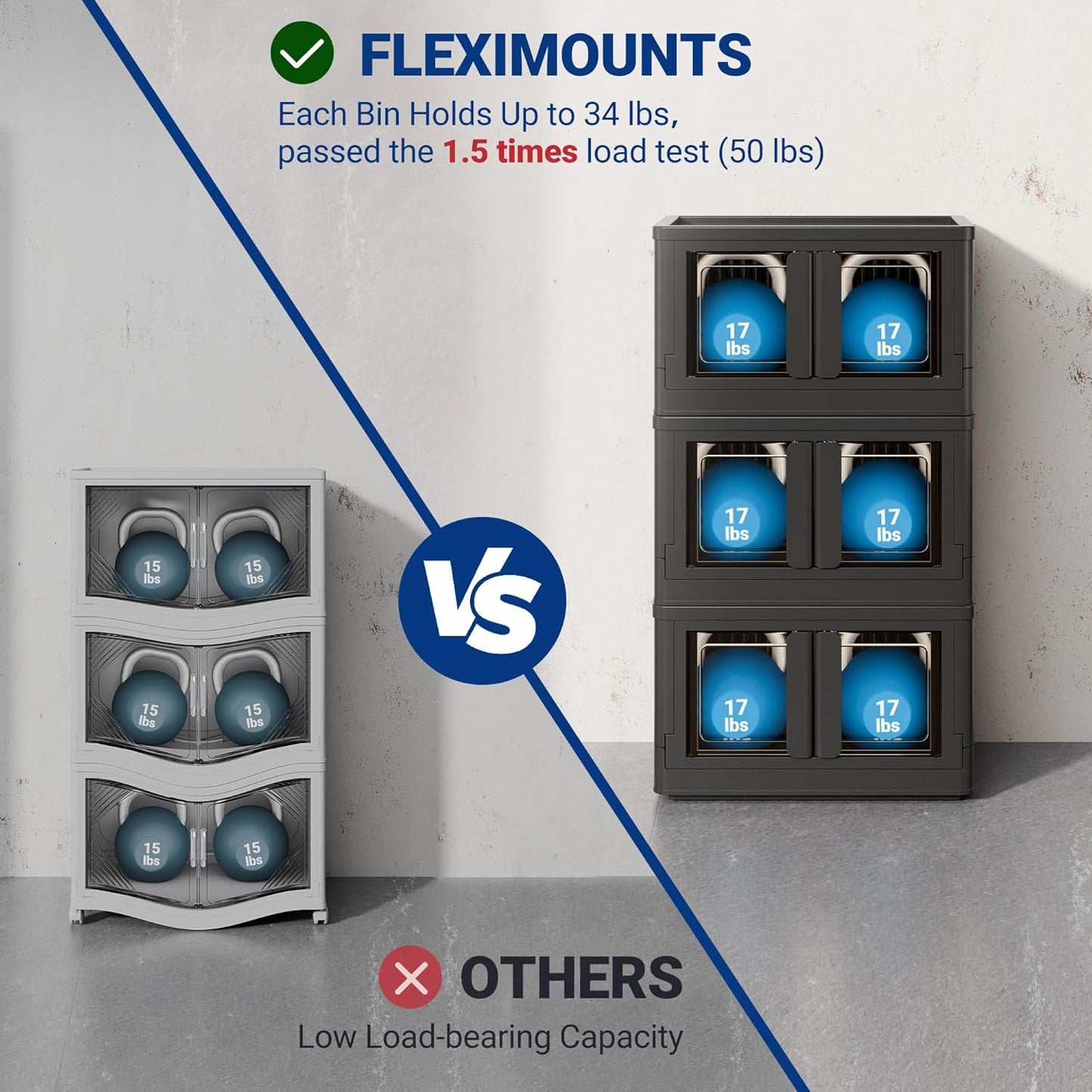 FLEXIMOUNTS 75 QT Stackable Storage Bins With Lids, Collapsible Plastic Storage Bins, Closet Organizers and Storage Containers with Doors and Built-in Wheels For Home, 2 Pack Cubes, Black